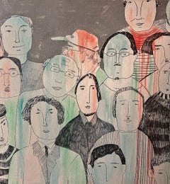 curiosité, 70 x 210 cm, acrylique, toile, techniques mixtes