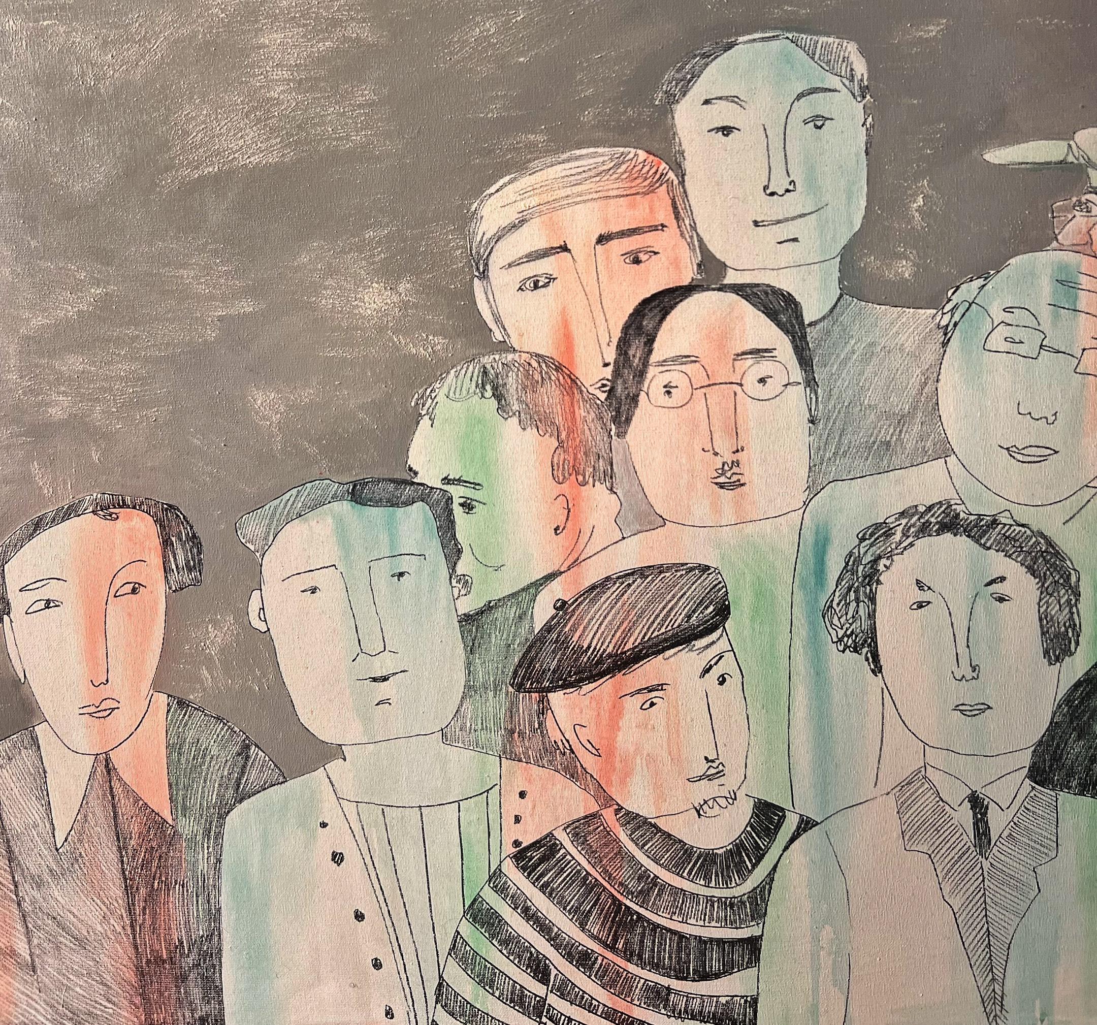 Curiosidad, 70x210cm, acrílico, lienzo, técnica mixta - Figurative Painting Marrón de Irina Yakovleva