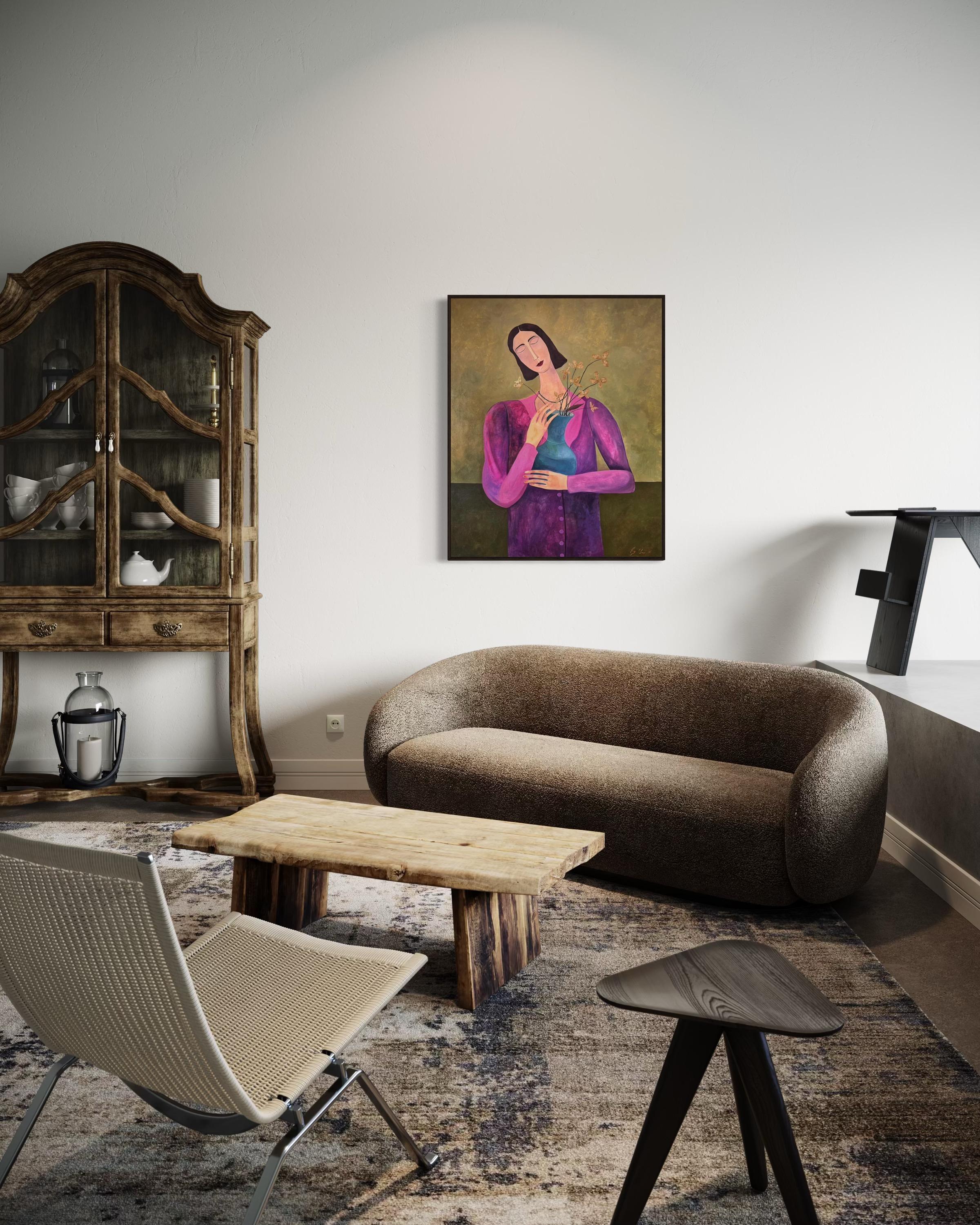 Blumen werden mich an Sie erinnern, 120x100cm, Acryl, Leinwand (Braun), Figurative Painting, von Irina Yakovleva