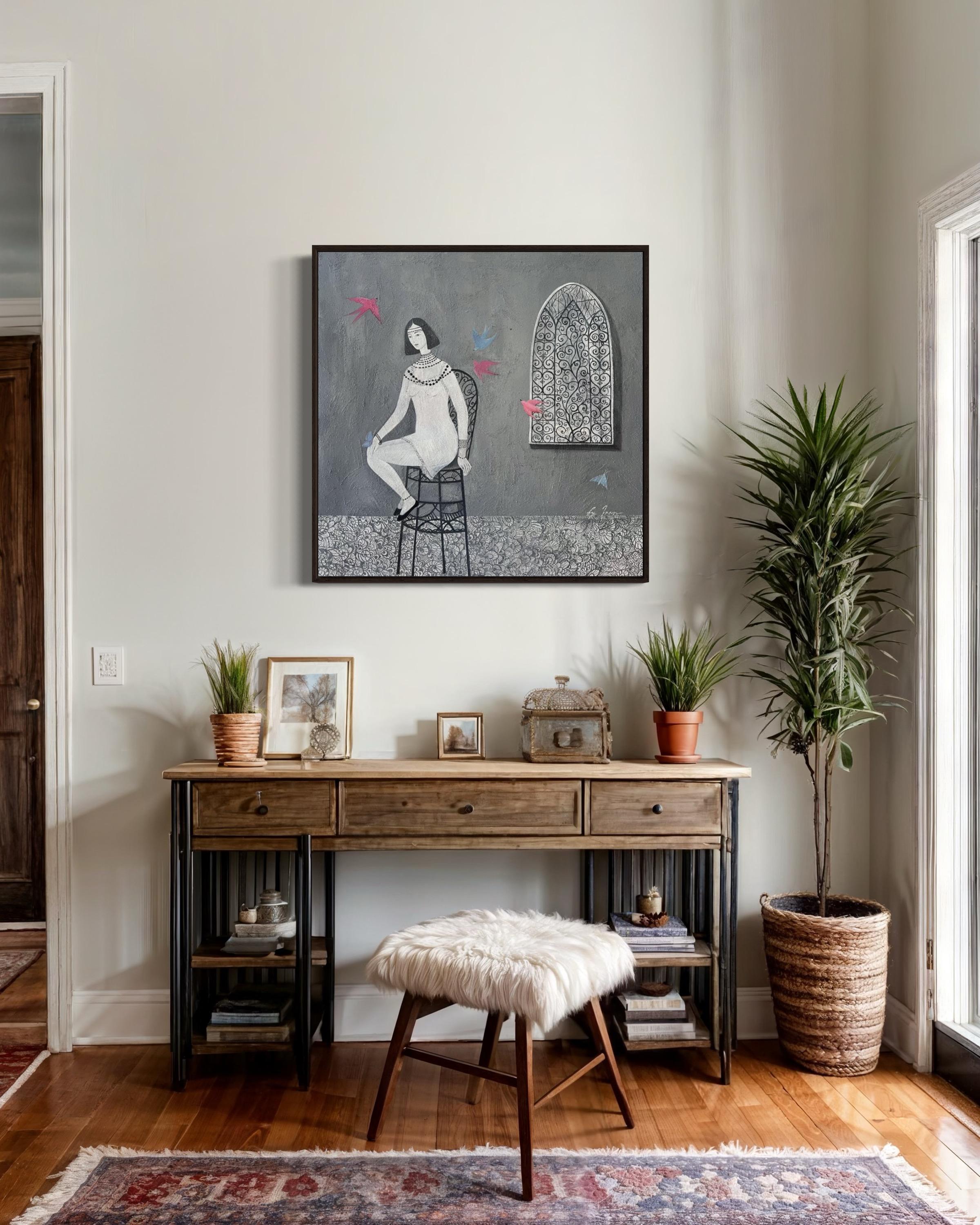 Al vuelo de los pensamientos, 80x80cm, acrílico, lienzo en venta 3