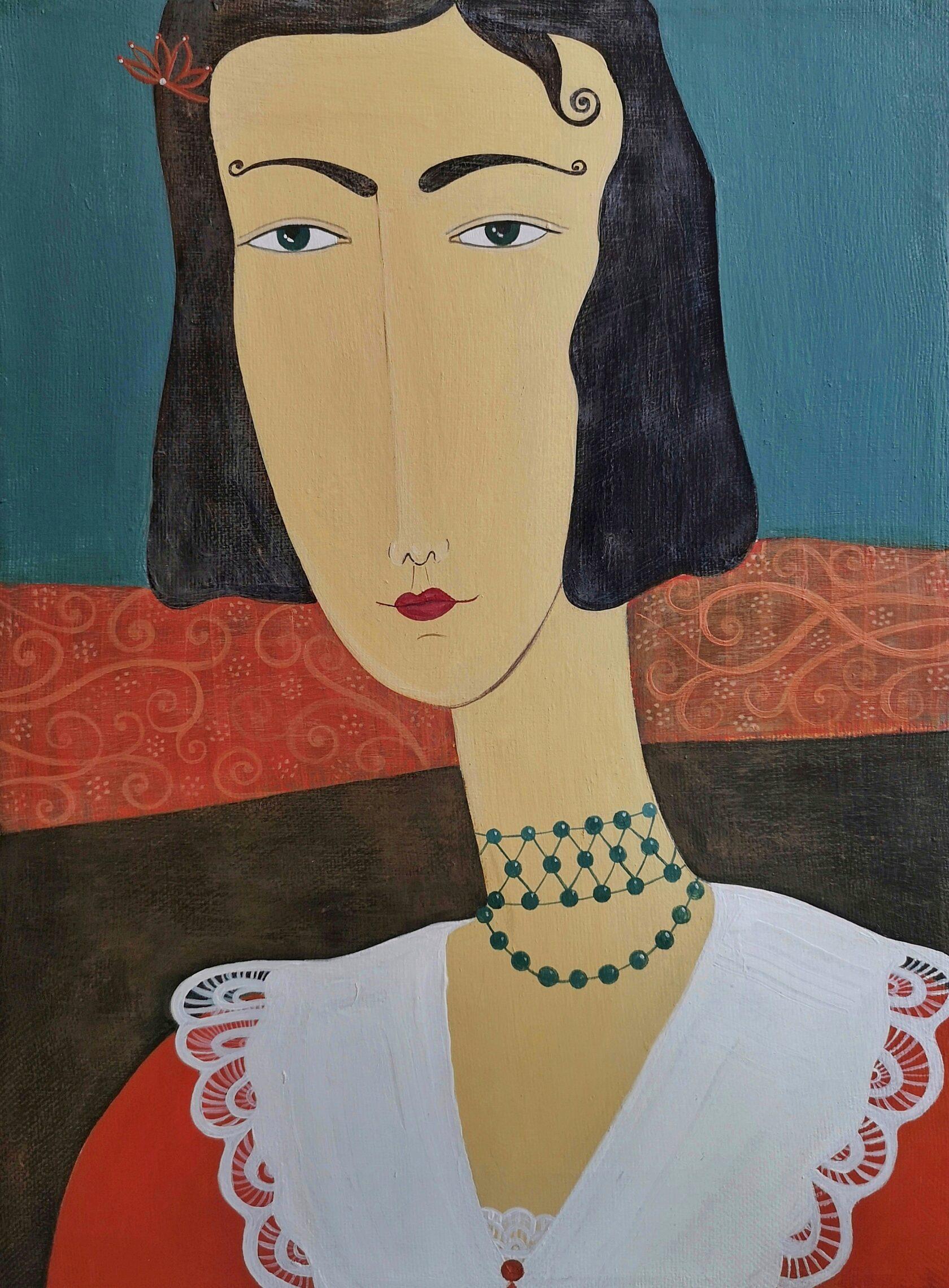 Irina Yakovleva Figurative Painting - Portrait of a girl, 40x30 cm