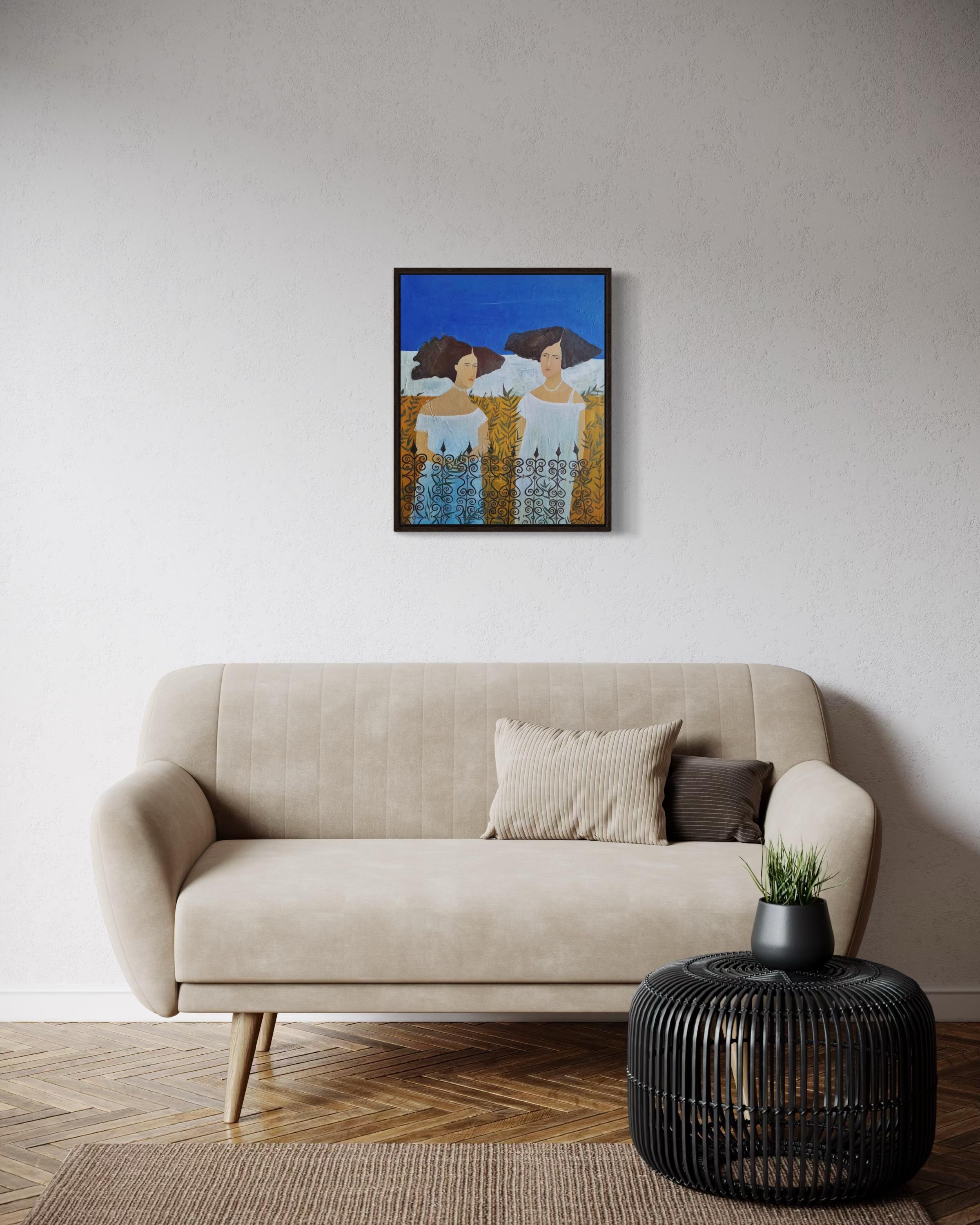 Conversazione tranquilla, 55x45 cm, acrilico, tela in vendita 2