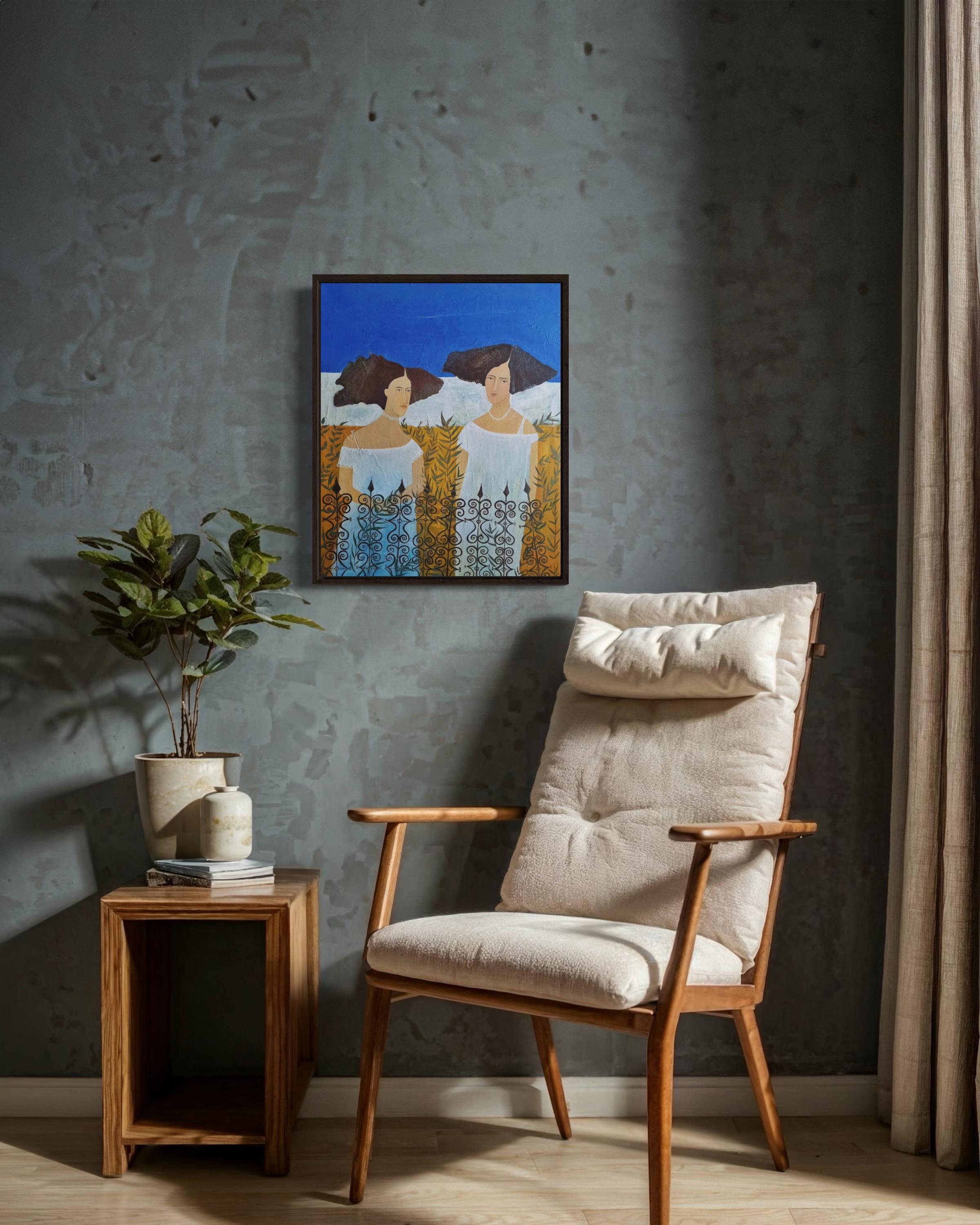 Conversazione tranquilla, 55x45 cm, acrilico, tela in vendita 3