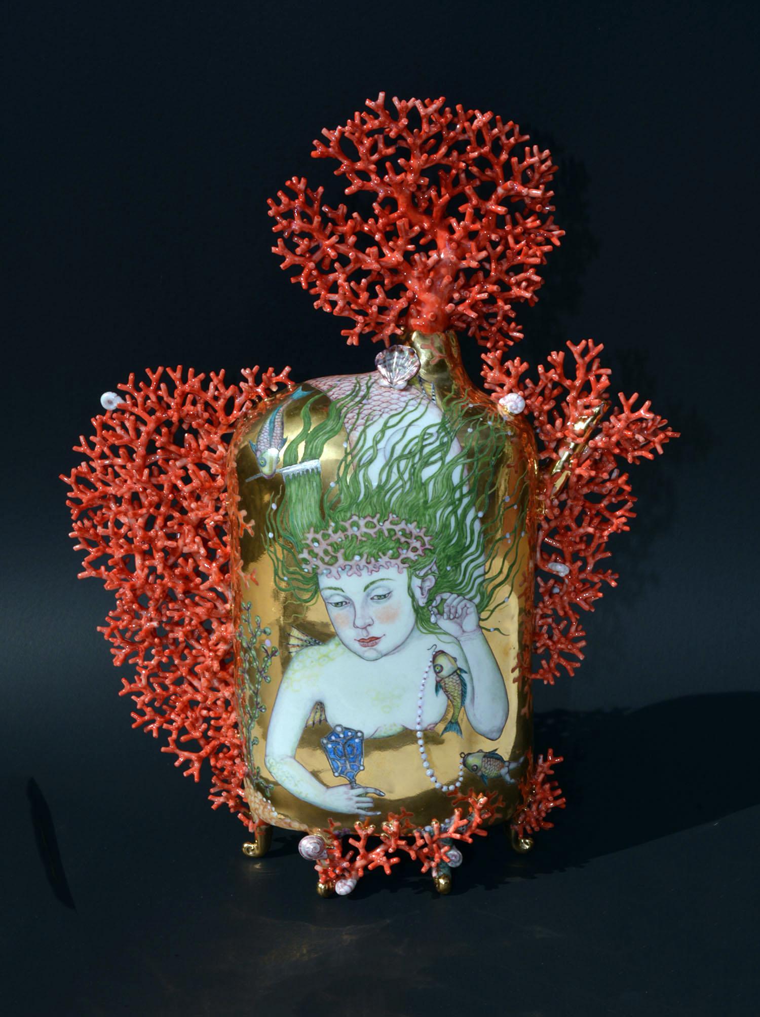 Irina Zaytceva Abstract Painting - "Mermaid's First Ball", Contemporary, Porcelain, Sculpture, Teapot, Glaze, Paint