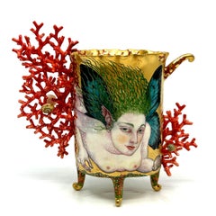 Taza de porcelana artística contemporánea, pintada, 5,5 x 5,5 x 2,5 pulgadas, de Irina Zaytceva