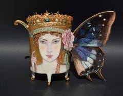 "Summer Queen", Contemporary Ceramic Sculpture with Hand Painted Illustration