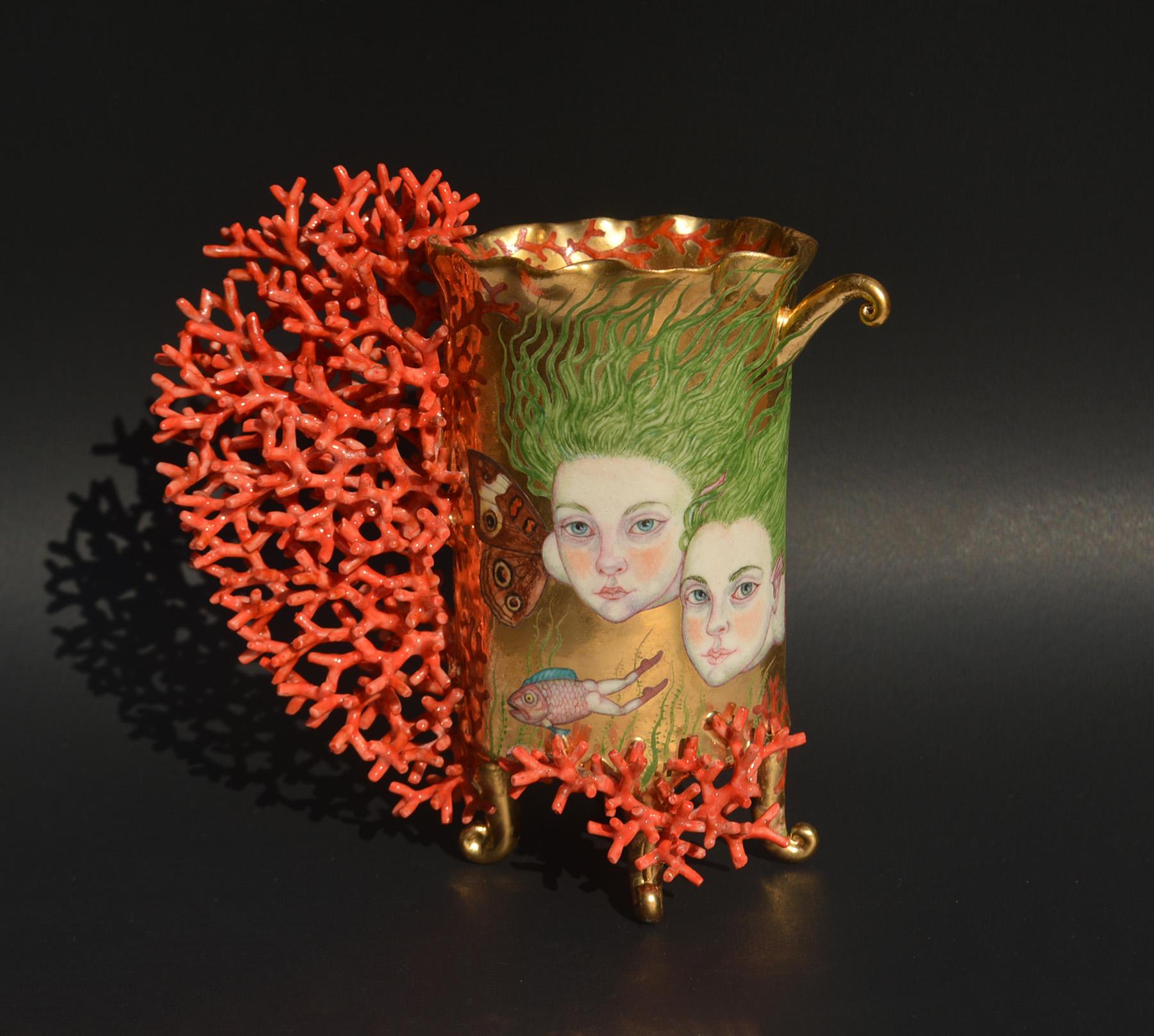 "Twins Cup", Contemporary, Porcelain, Sculpture, Painted Illustration, Luster - Mixed Media Art by Irina Zaytceva