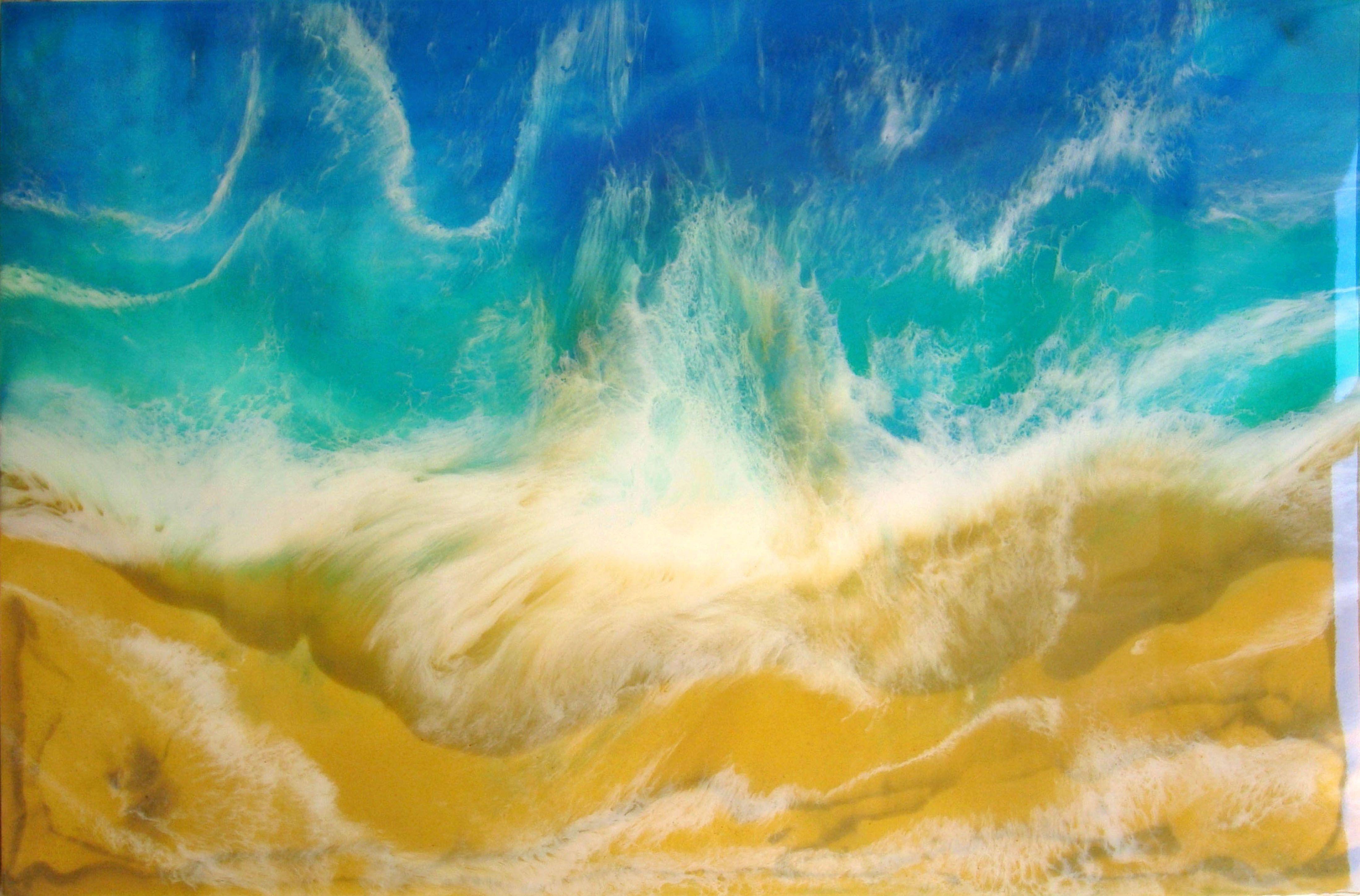 MARE TURCHESE, tecnica mista su pannello di Wood - Mixed Media Art di Irini Karpikioti