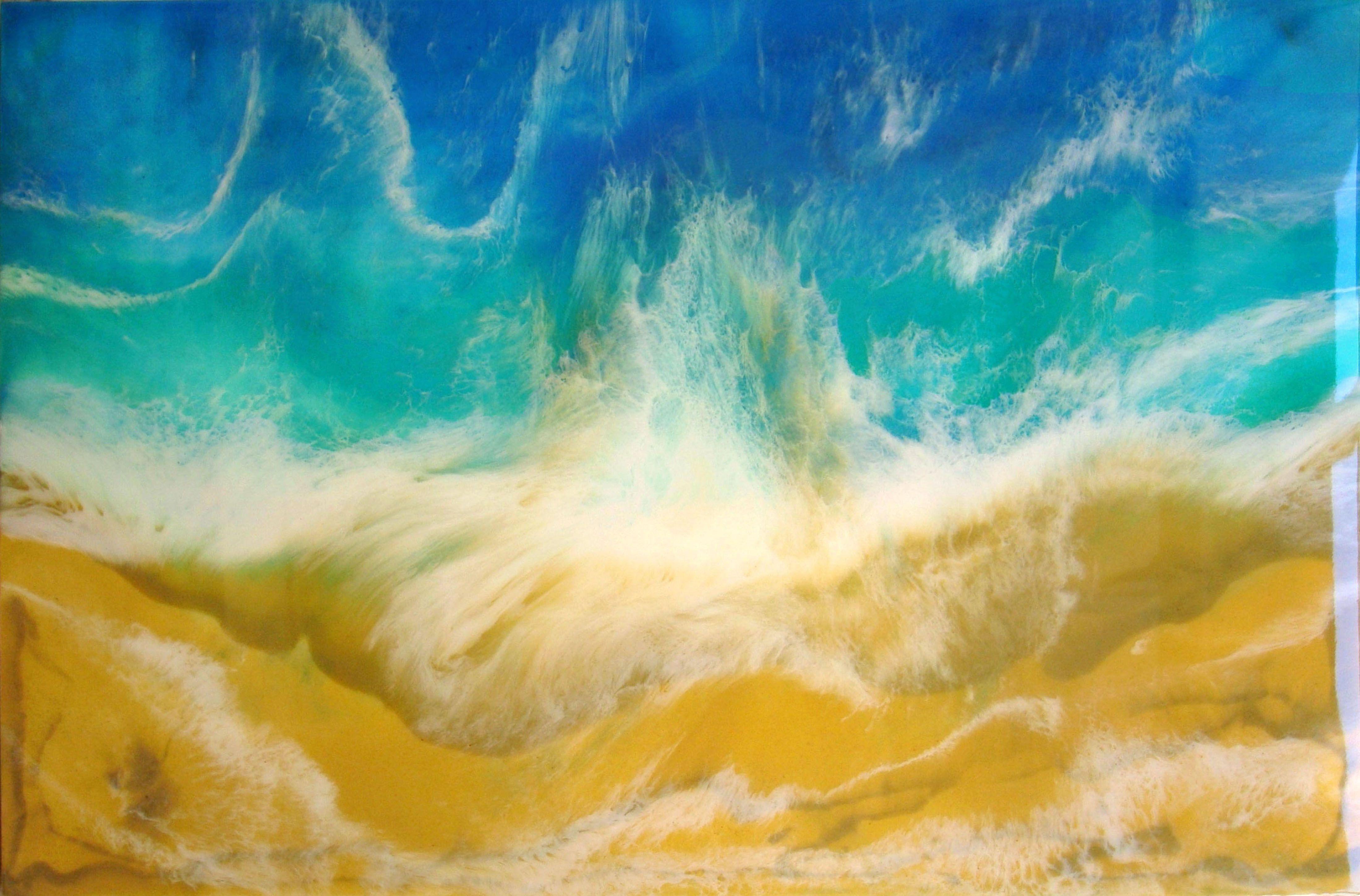 TURQUOISE SEA, Mixed Media on Wood Panel - Mixed Media Art by Irini Karpikioti