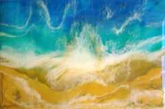 TURQUOISE SEA, Mixed Media auf Holzplatte