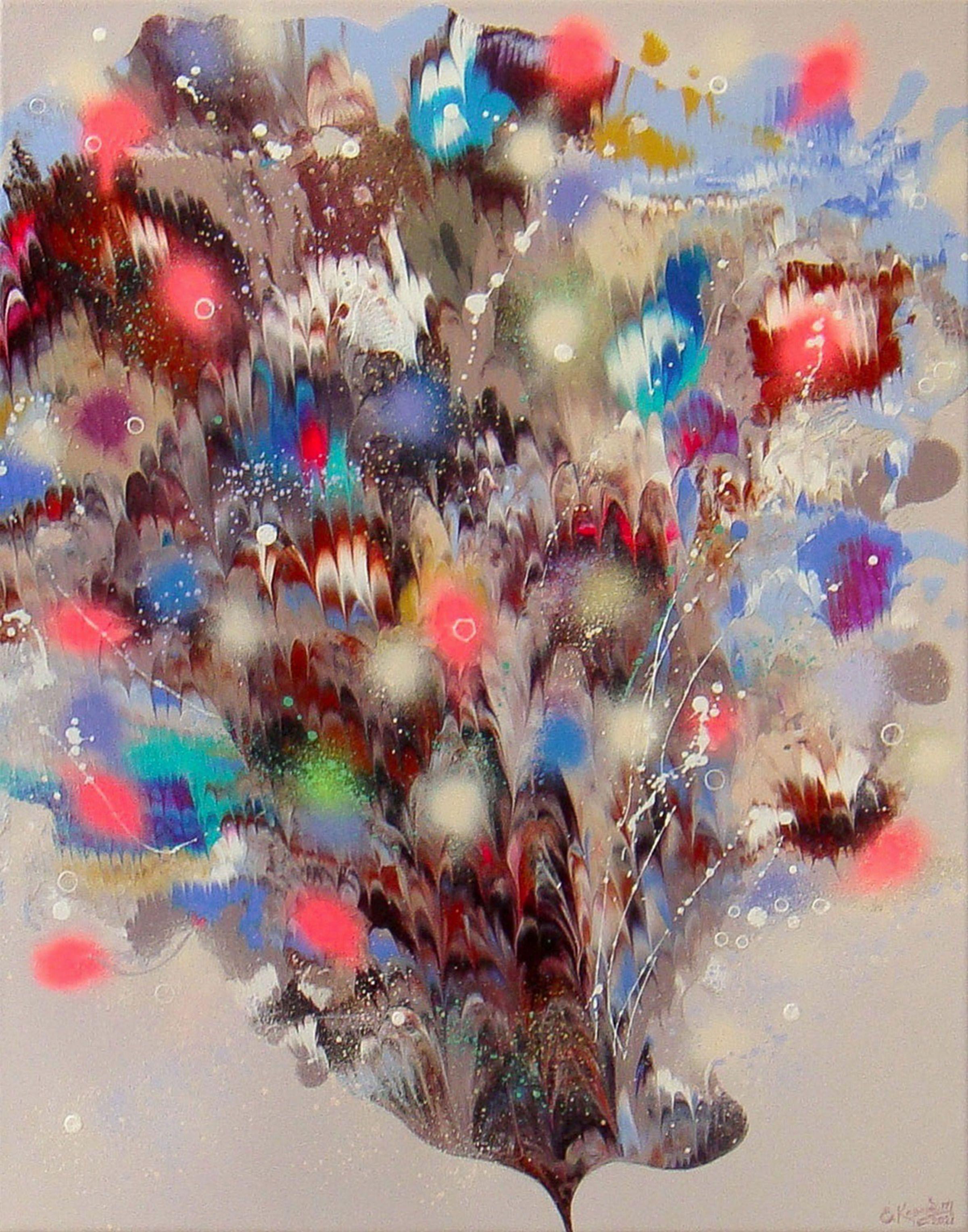 Abstract Painting di Irini Karpikioti - L'UCCELLO DELLA FELICITÀ, Pittura, Acrilico su tela