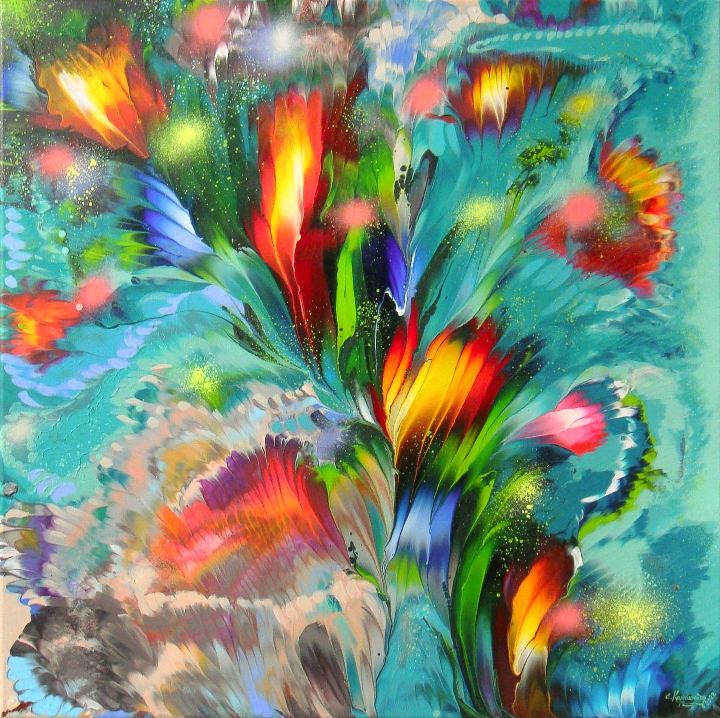 Irini Karpikioti Abstract Painting - EMERALD FLOW, Painting, Acrylic on Canvas