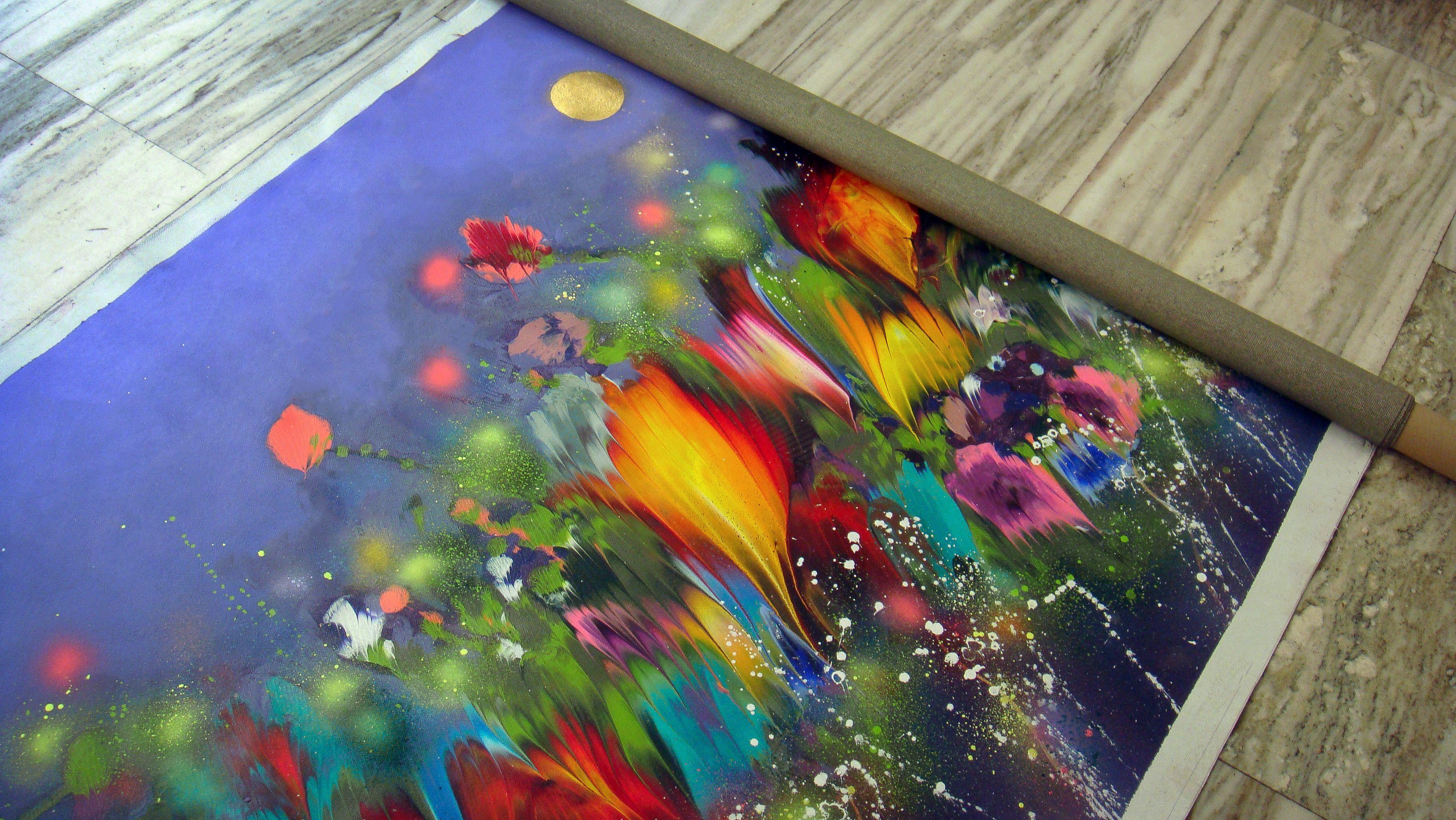 Pittura astratta MOLTO GRANDE      -------  Un dipinto originale vibrante, colorato ed espressivo,  Ispirato dalla bellezza della natura, dai fiori e dai colori vivaci. Il mondo in cui viviamo è fatto di colori. Il colore è ciò che crea bellezza,
