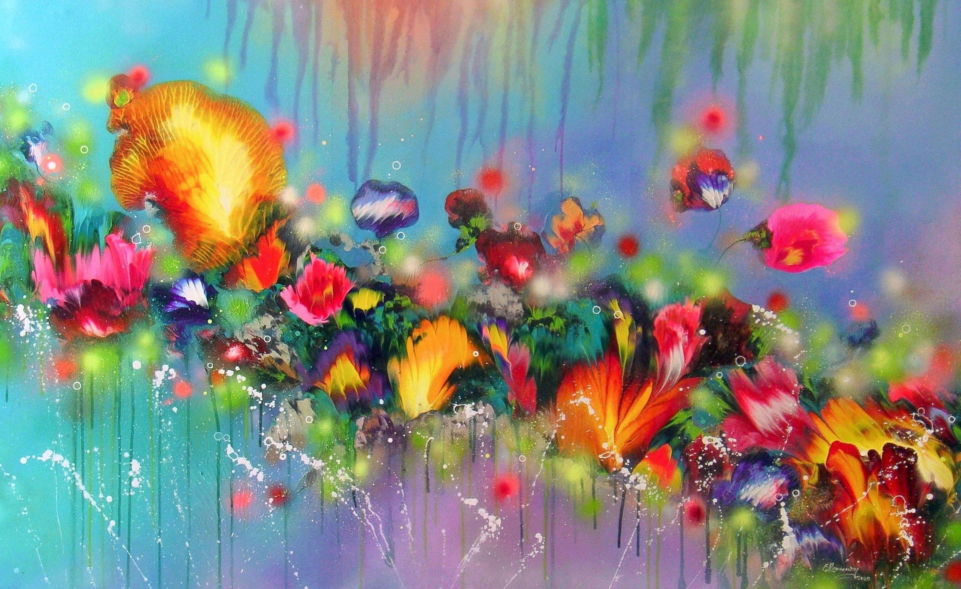 Irini Karpikioti Abstract Painting - FAIRY FLOWERS, Painting, Acrylic on Canvas