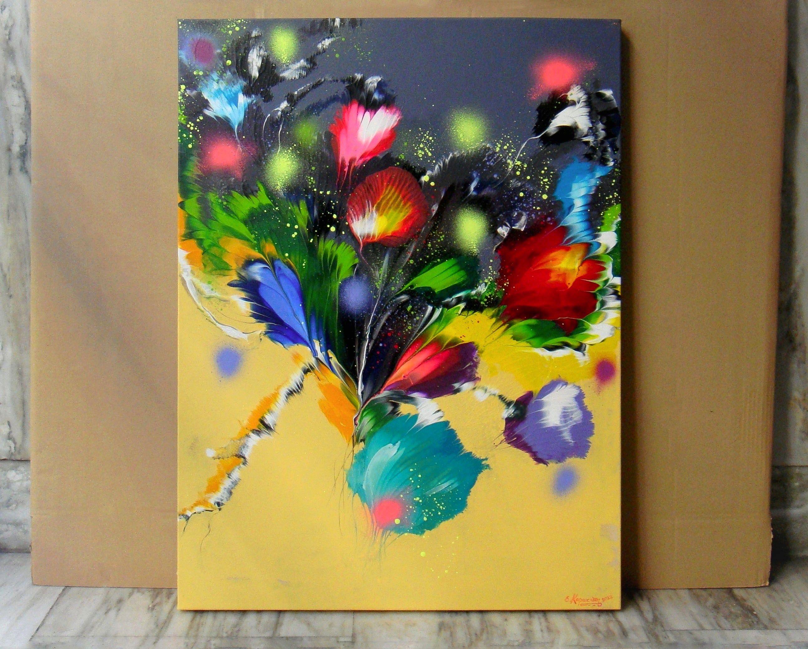 FESTIVE BOUQUET, Painting, Acrylic on Canvas For Sale 3