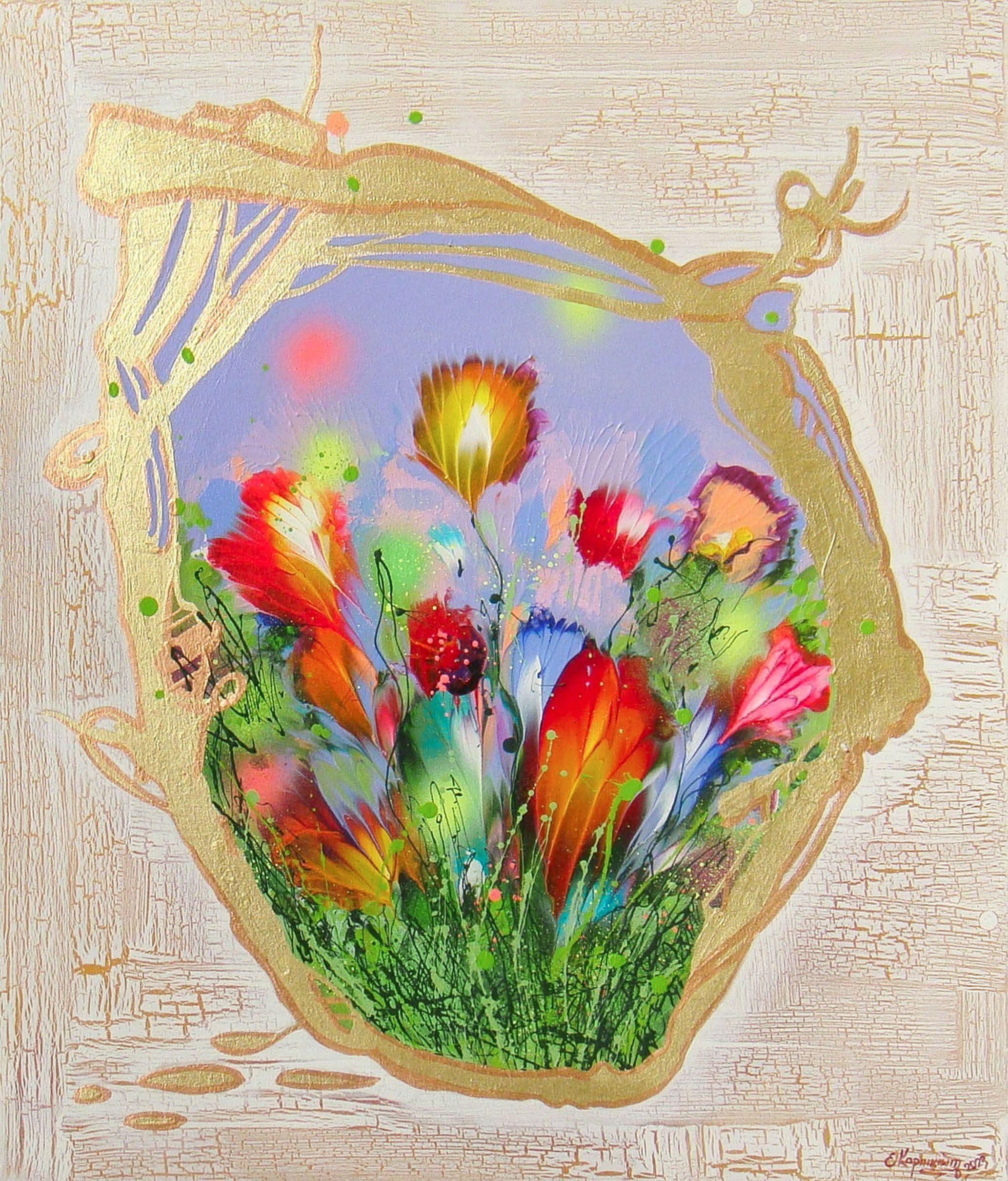 Irini Karpikioti Abstract Painting - FLORAL MOMENT, Painting, Acrylic on Canvas
