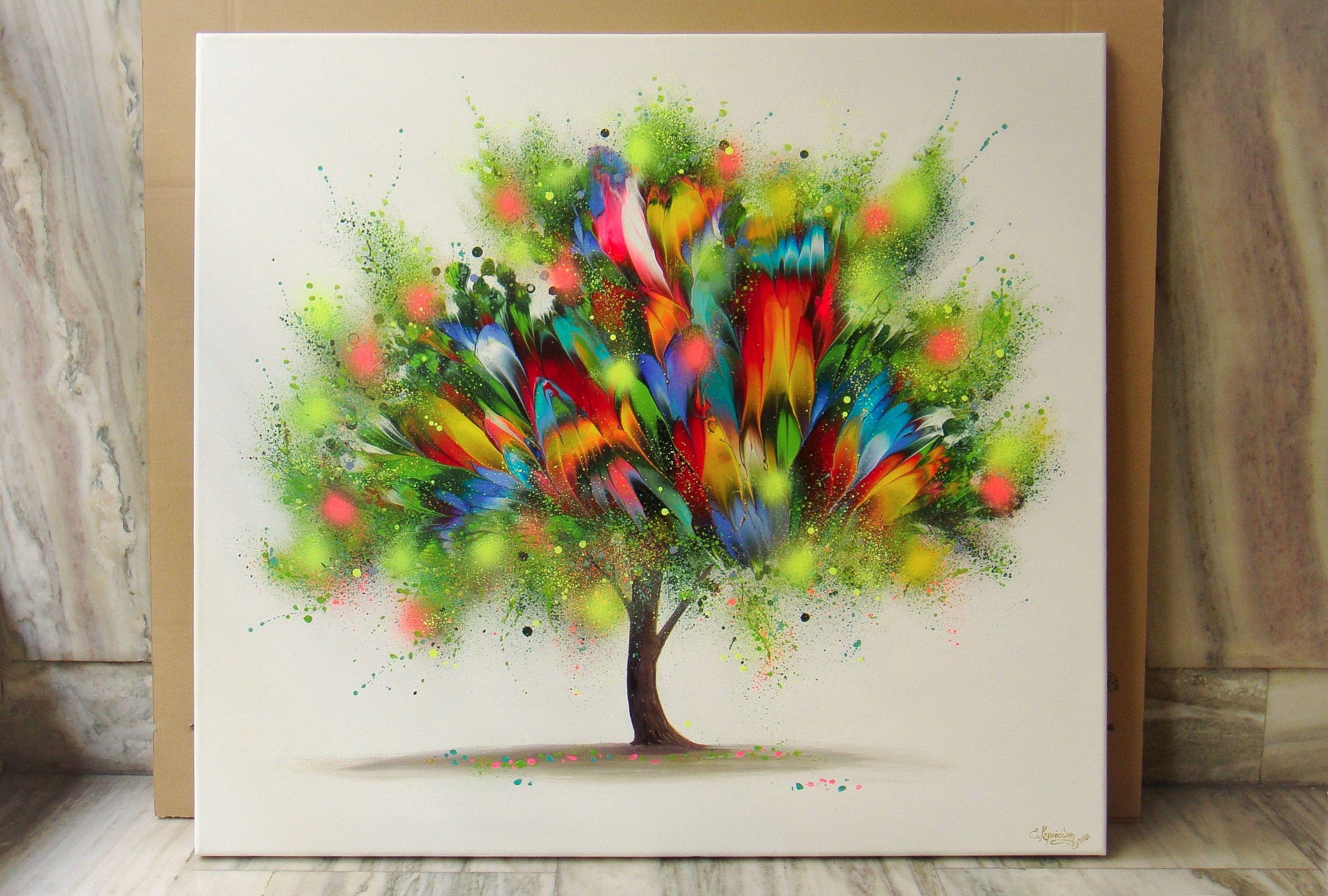 FLOWERING TREE, Painting, Acrylic on Canvas For Sale 1