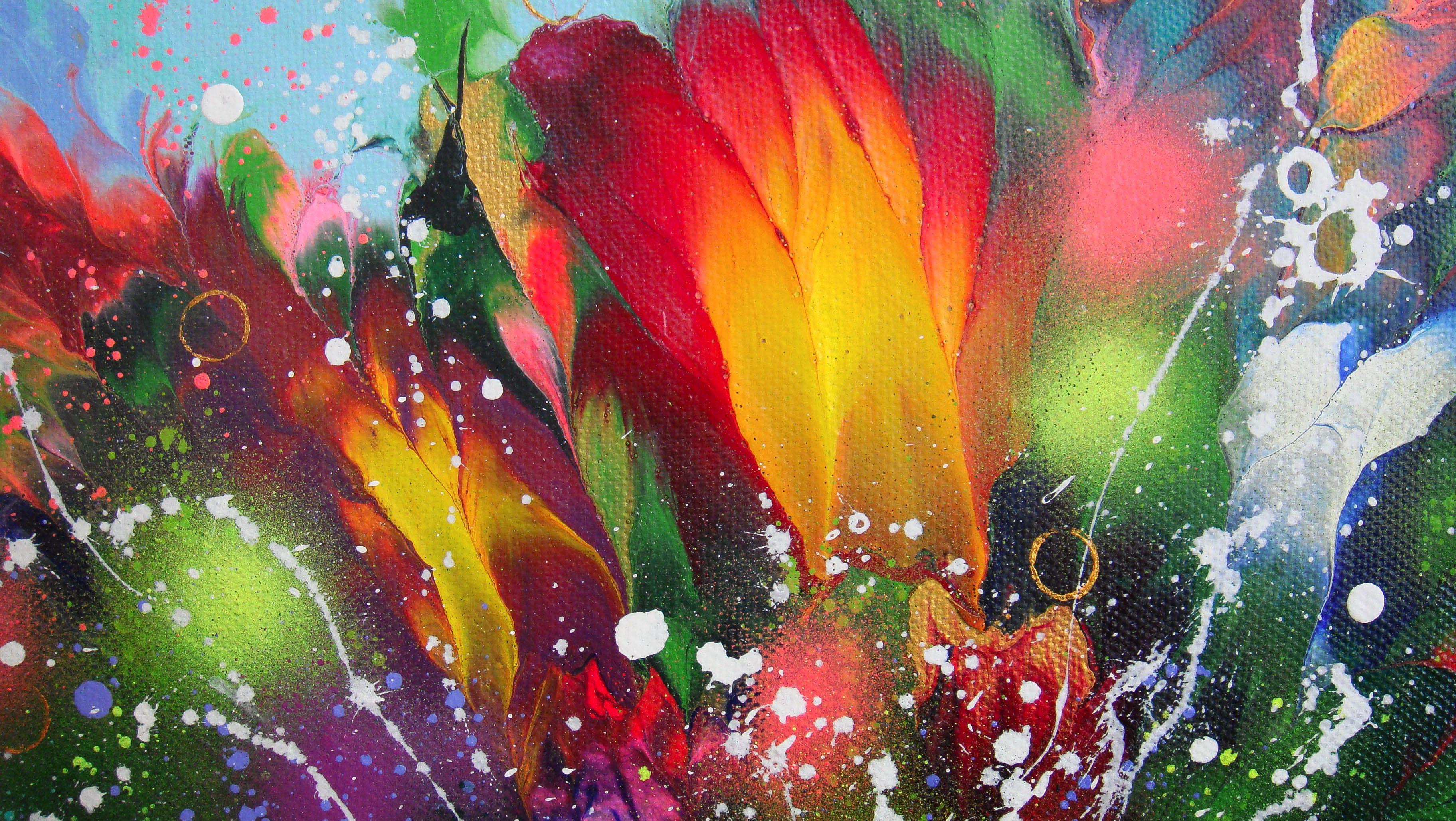 Welcome to my Gallery and thanks for your visit!    Original Floral Abstract Painting on canvas/  This art piece is an original and a unique creation, one-of-a-kind and 100% hand painted.    Entitled, â€œFlowers-2â€œ, this lovely acrylic painting is