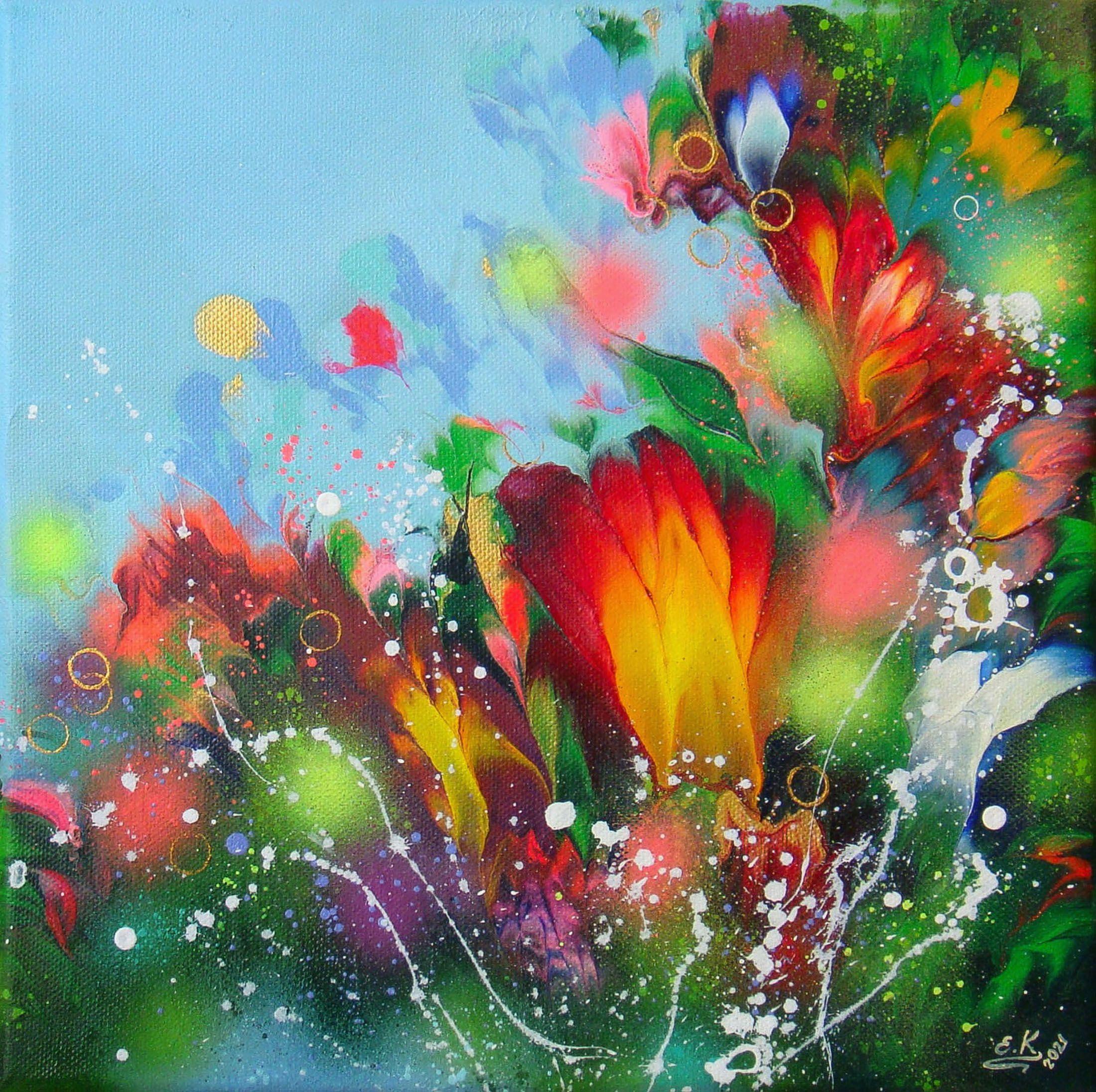 Irini Karpikioti Abstract Painting - FLOWERS-2, Painting, Acrylic on Canvas