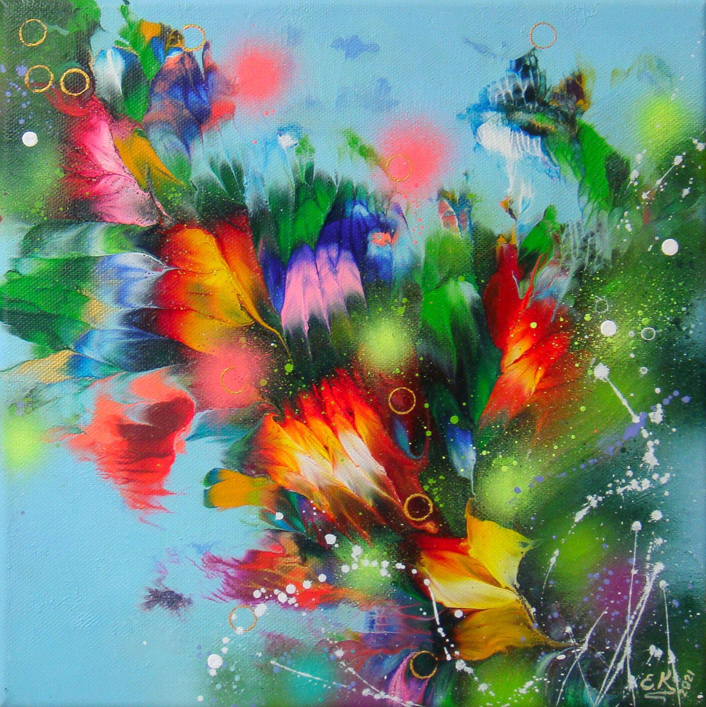 Irini Karpikioti Abstract Painting - FLOWERS-4, Painting, Acrylic on Canvas
