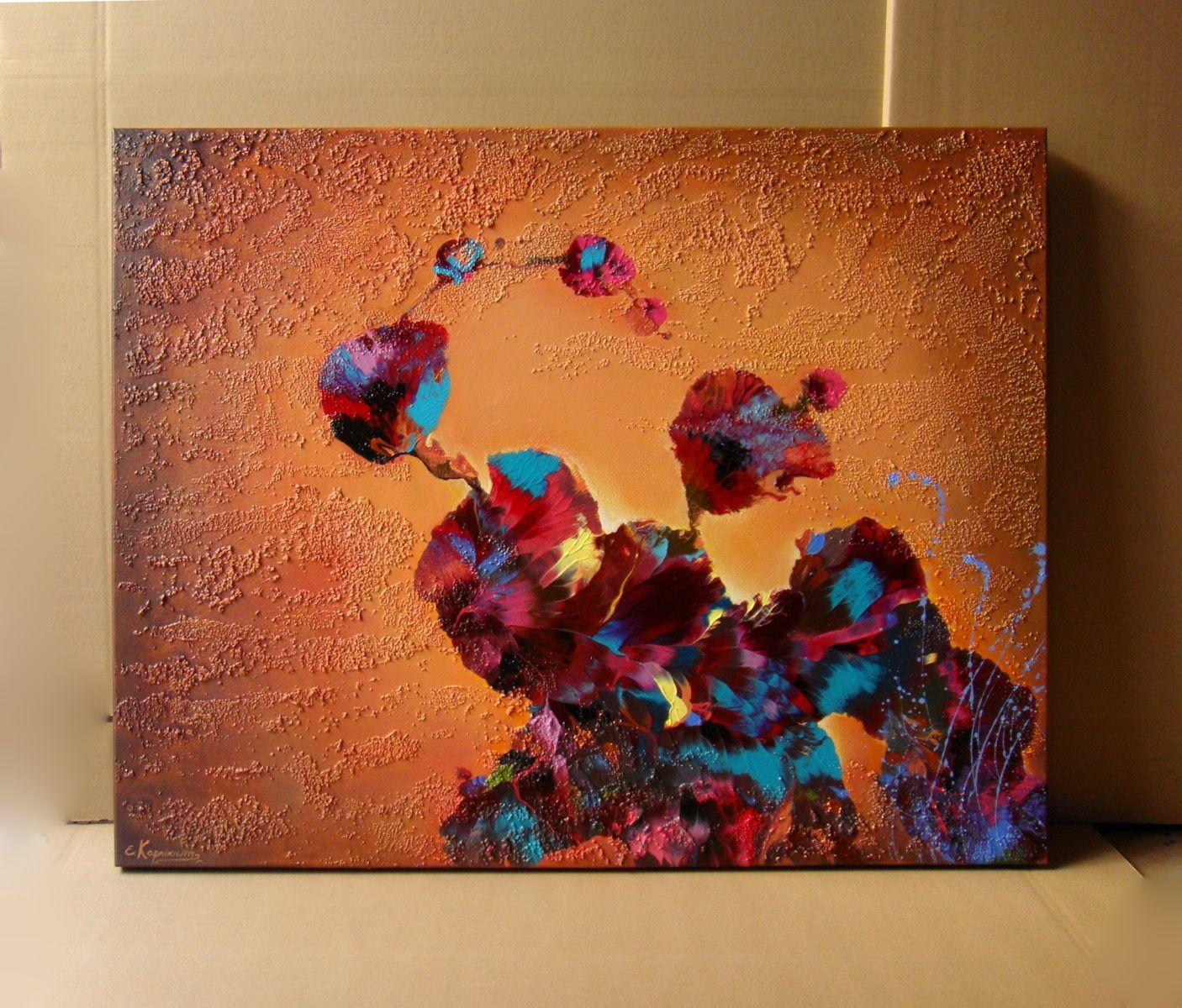 FLOWERS AT SUNSET, Painting, Acrylic on Canvas For Sale 2