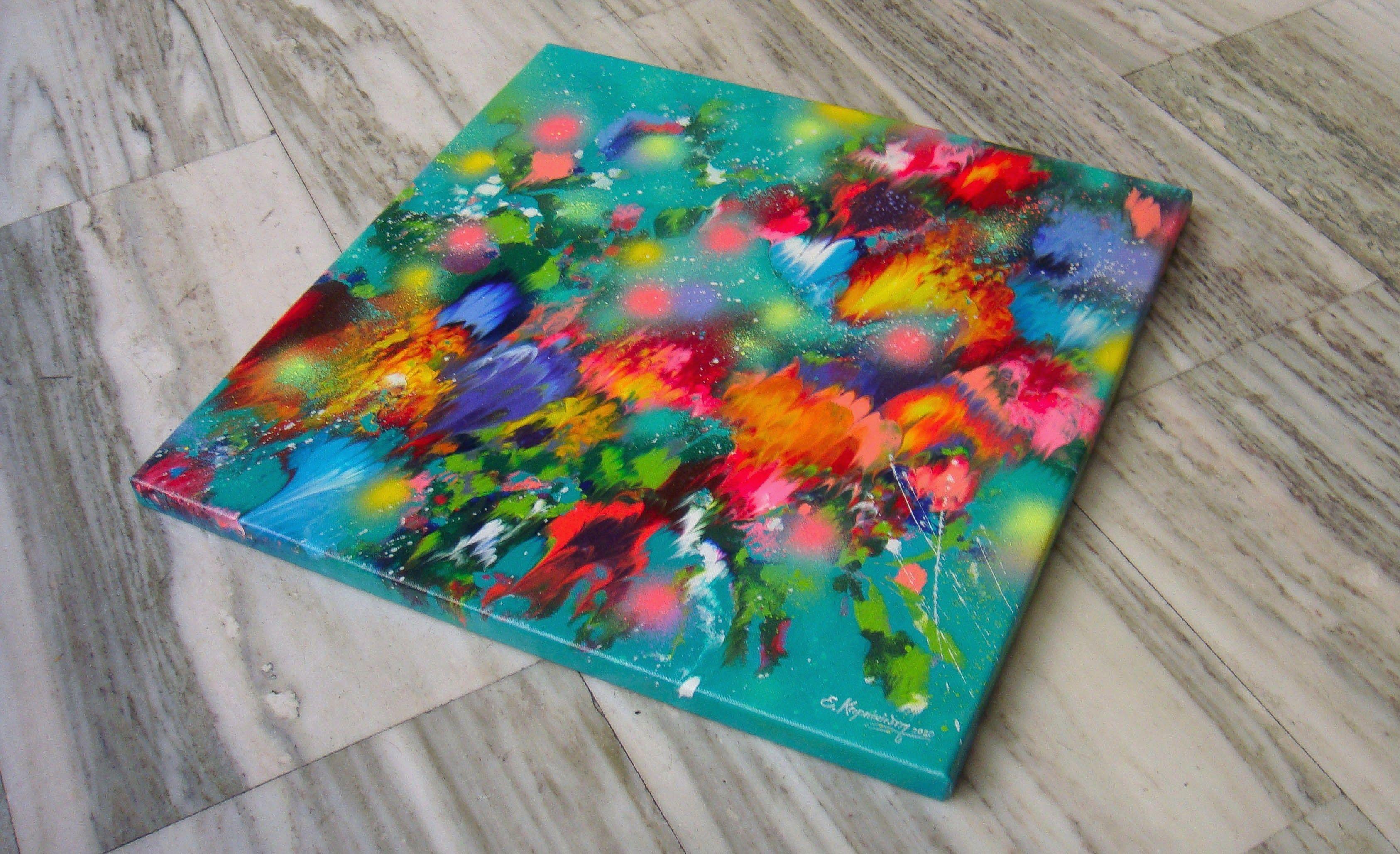 FIORI DEL LAGO DI EMERALD, Pittura, Acrilico su tela - Abstract Painting Blu di Irini Karpikioti
