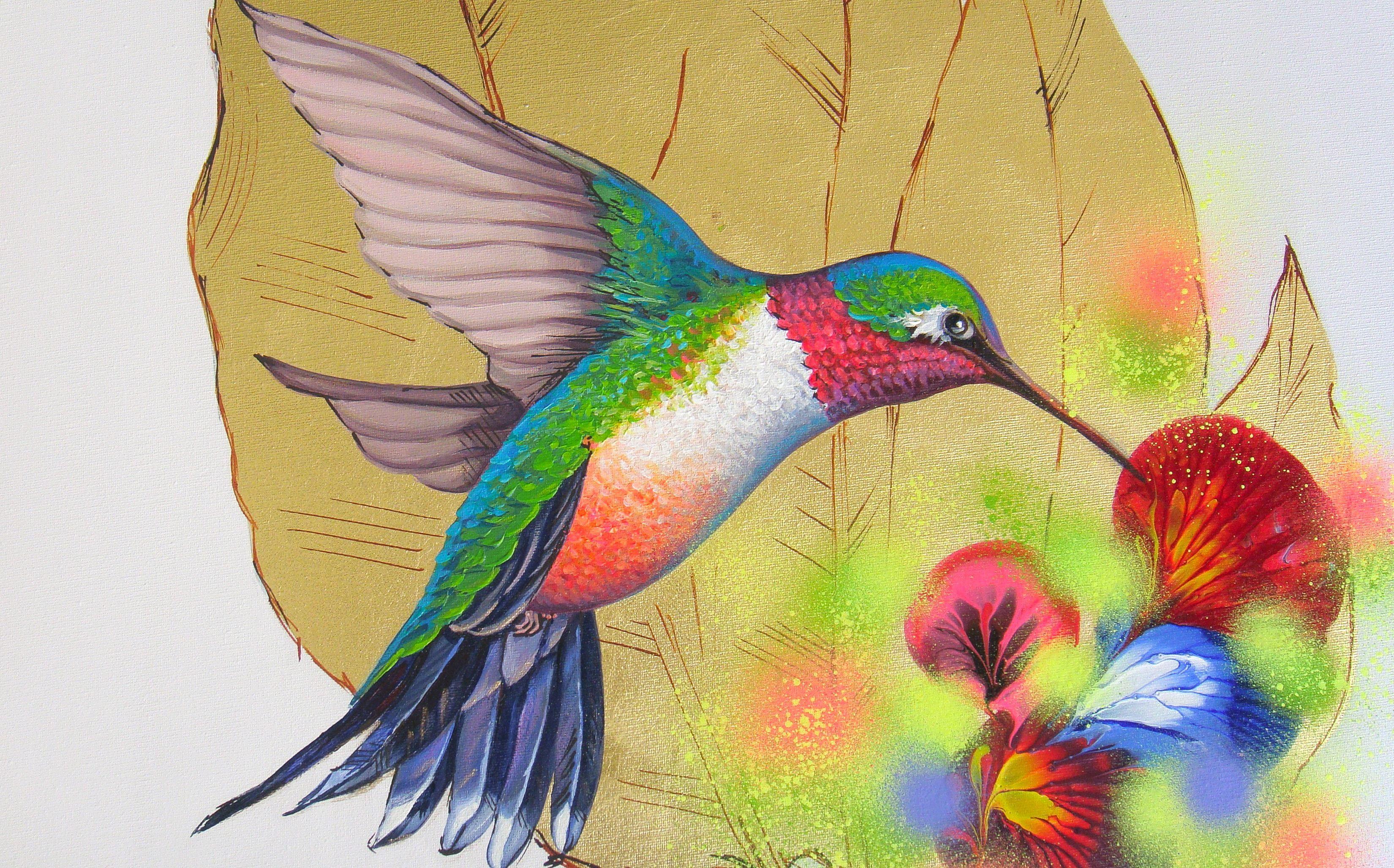 HUMMINGBIRD, Painting, Acrylic on Canvas For Sale 3
