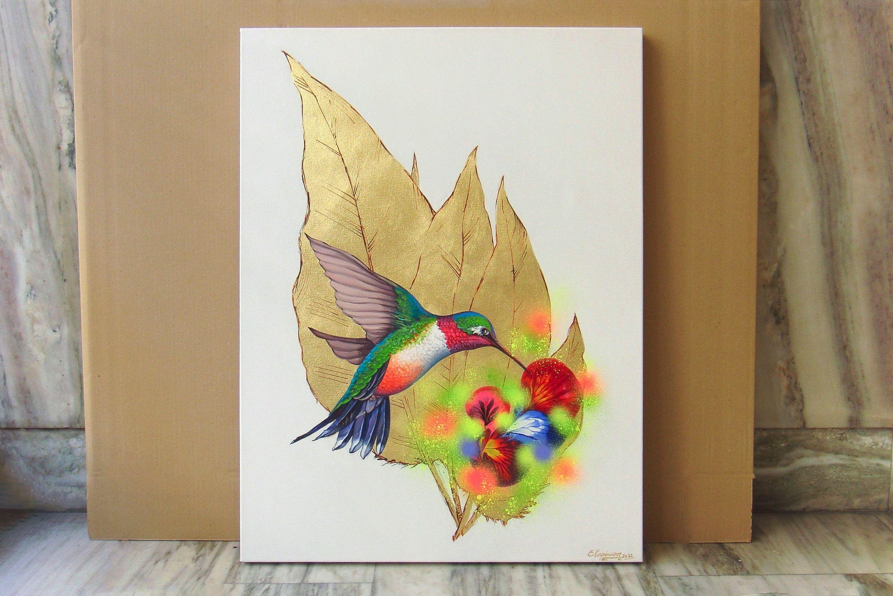 HUMMINGBIRD, Painting, Acrylic on Canvas For Sale 4