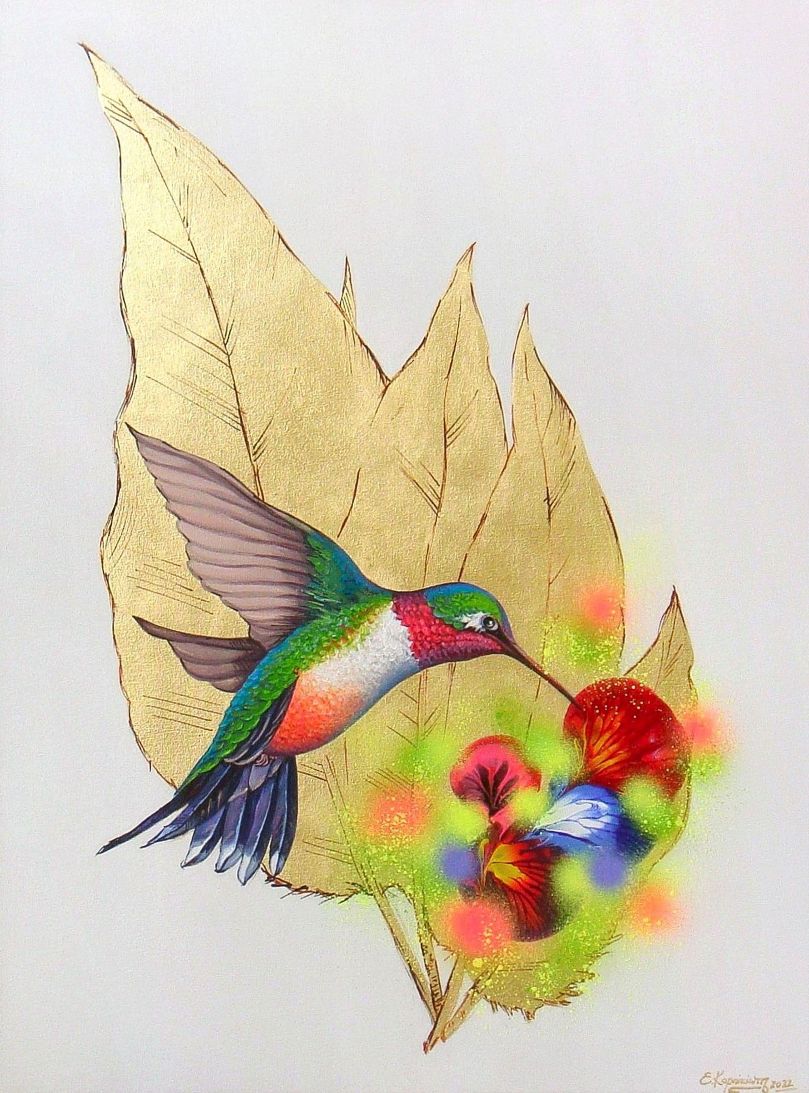 HUMMINGBIRD, Gemälde, Acryl auf Leinwand – Painting von Irini Karpikioti