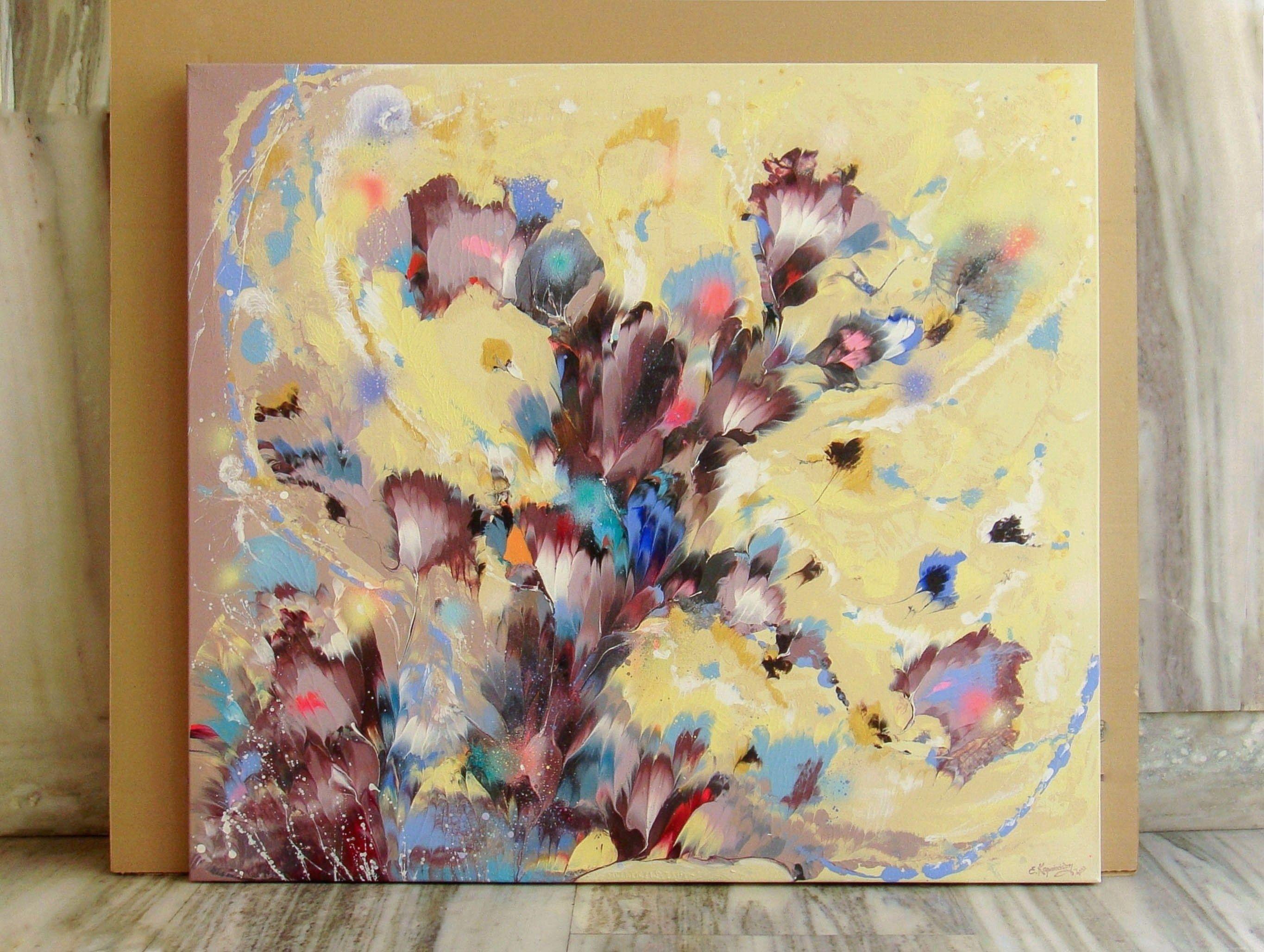 Original Abstract landscape   Inspired by the beauty of nature, flowers,  sunny colors and sense of freedom. Summer garden background with sunshine and lovely flowers.     ****  Size: 35.5â€