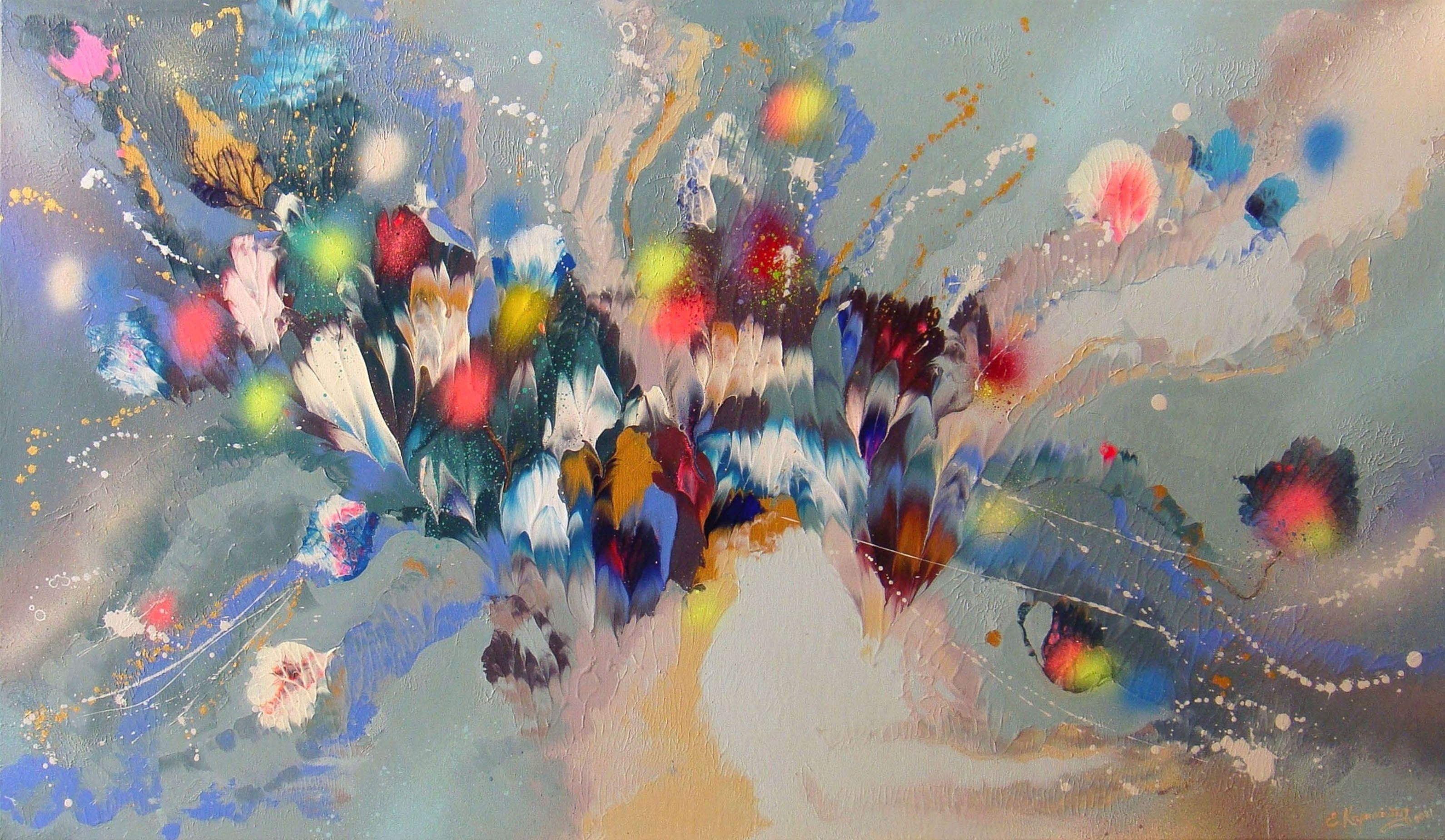 Irini Karpikioti Abstract Painting - MORNING FLOWERS MELODIES, Painting, Acrylic on Canvas