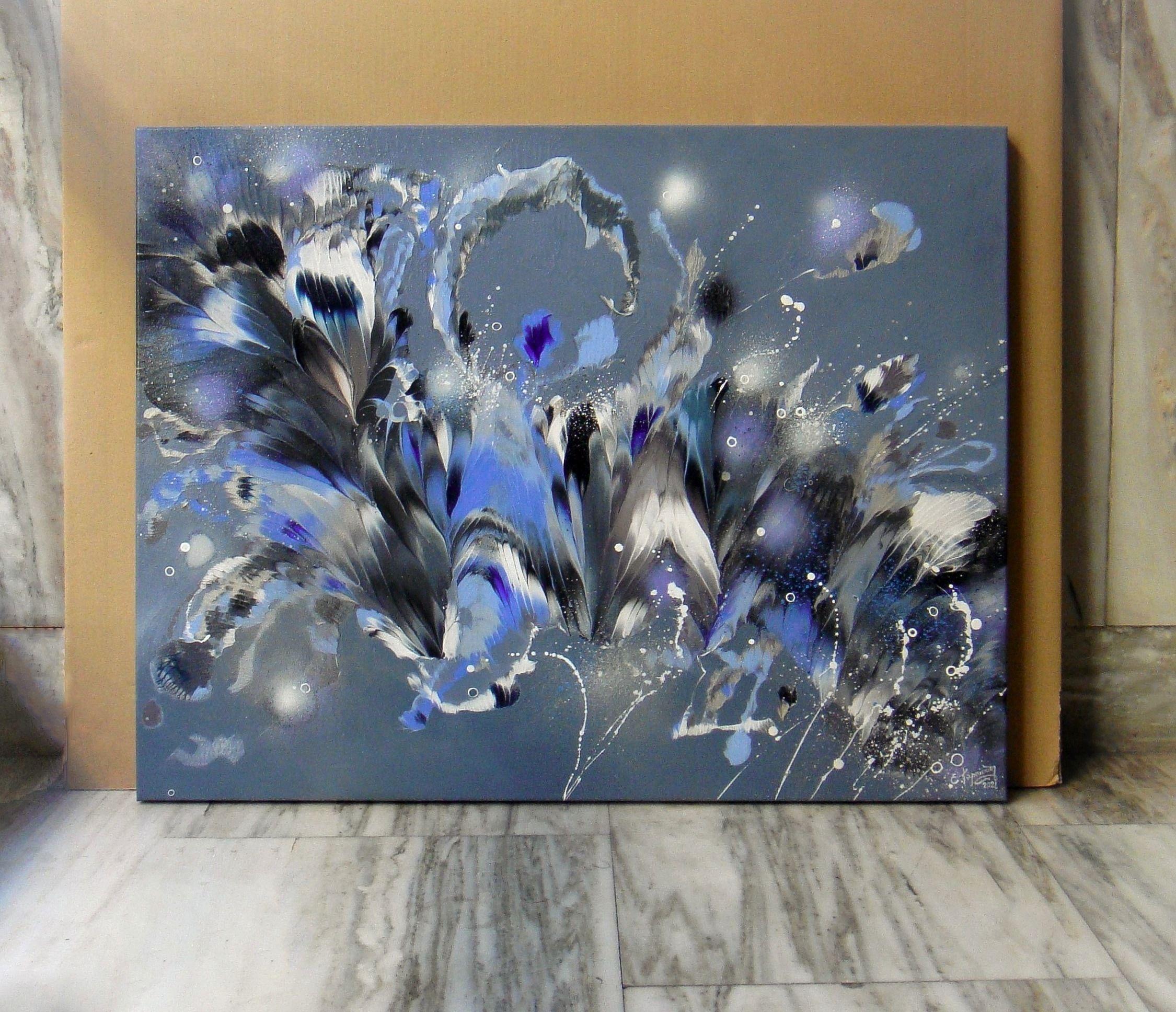 SILVER SYMPHONY, Painting, Acrylic on Canvas For Sale 3