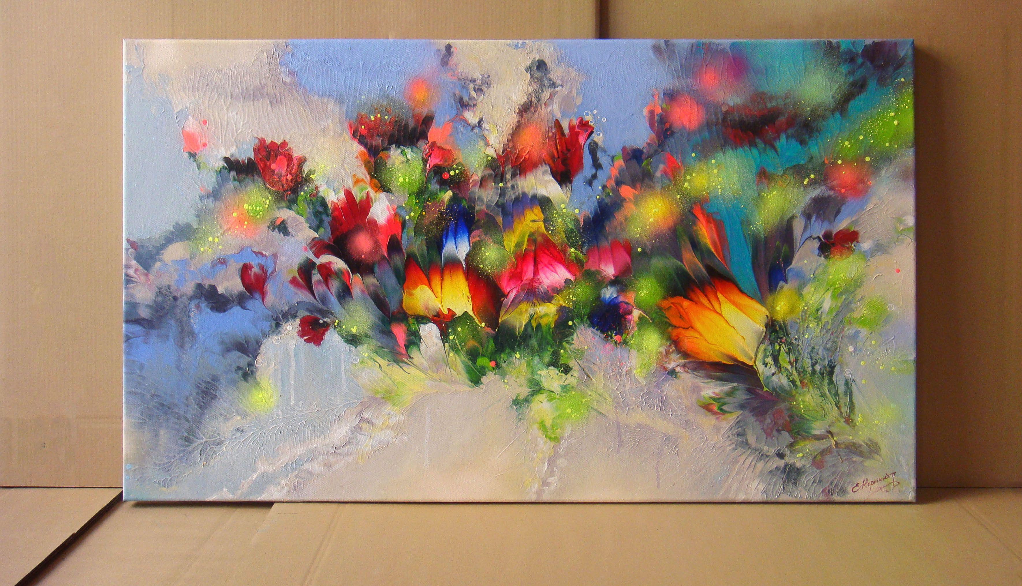 SUMMER FLOWER MELODIES, Painting, Acrylic on Canvas 1