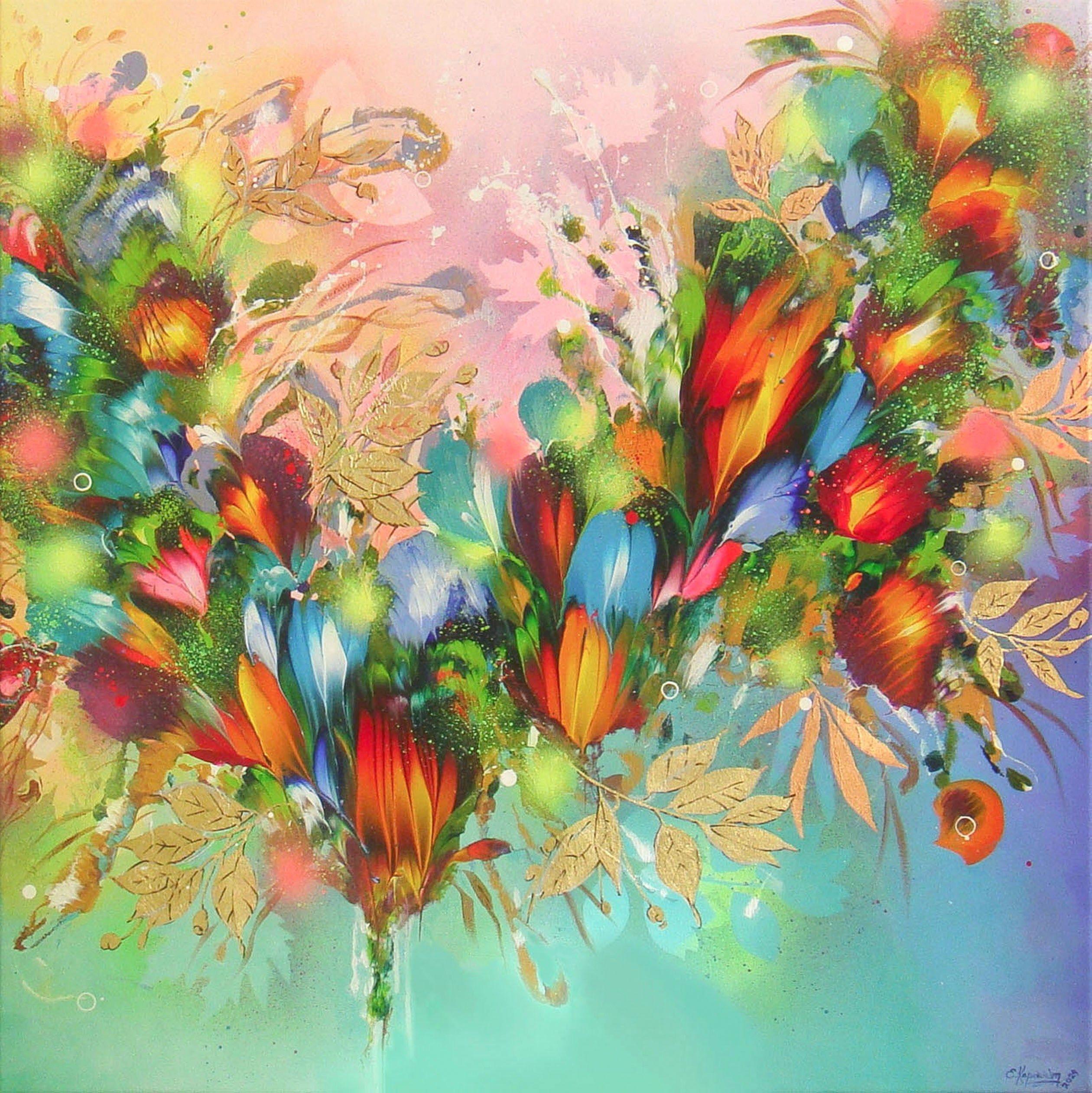 Abstract Painting Irini Karpikioti - SUMMER FLOWER MELODIES, peinture, acrylique sur toile