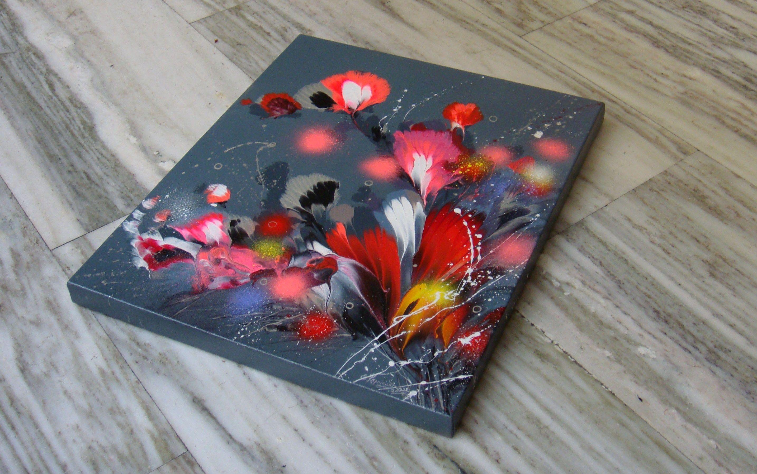SUMMER PINK FLOWERS, Gemälde, Acryl auf Leinwand (Abstrakt), Painting, von Irini Karpikioti