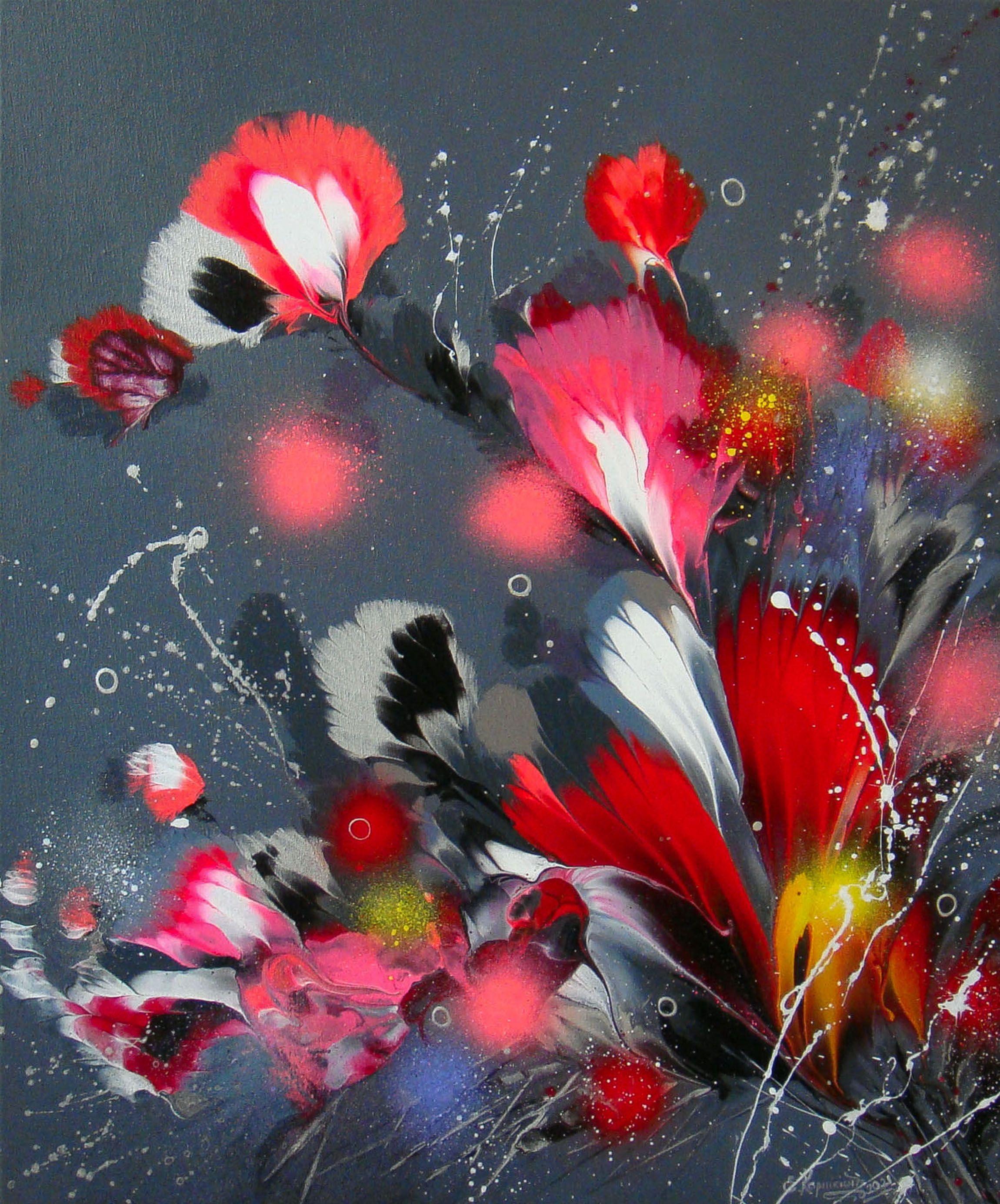 Irini Karpikioti Abstract Painting - SUMMER PINK FLOWERS, Painting, Acrylic on Canvas