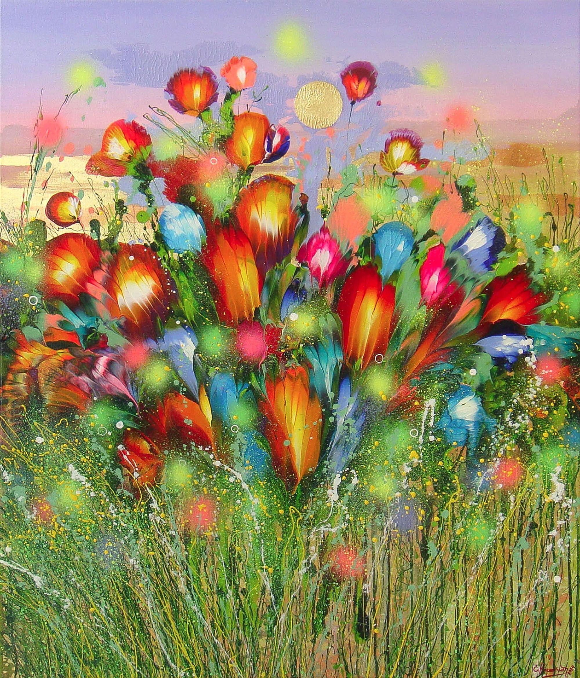 Abstract Painting di Irini Karpikioti - Tramonto d'estate, Pittura, Acrilico su tela
