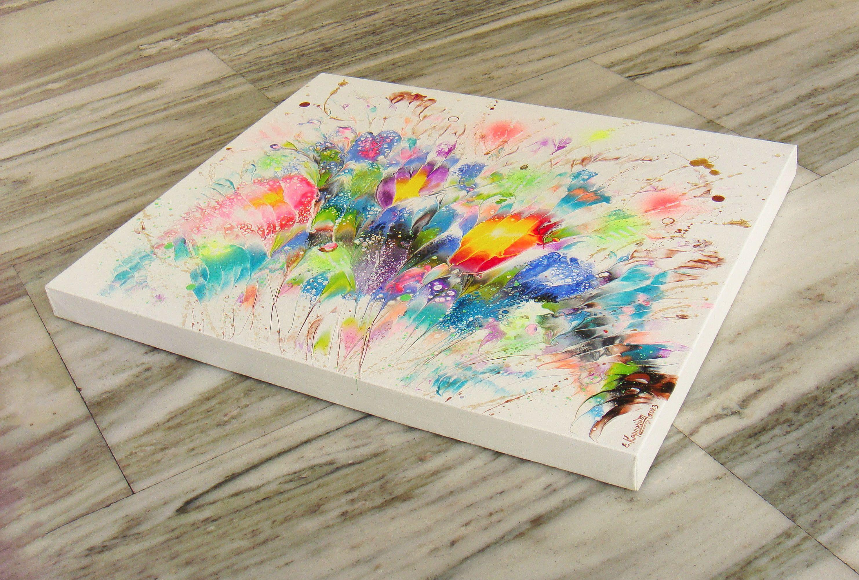 FLORES SOLEADAS 2, Pintura, Acrílico sobre lienzo - Painting Abstracto de Irini Karpikioti