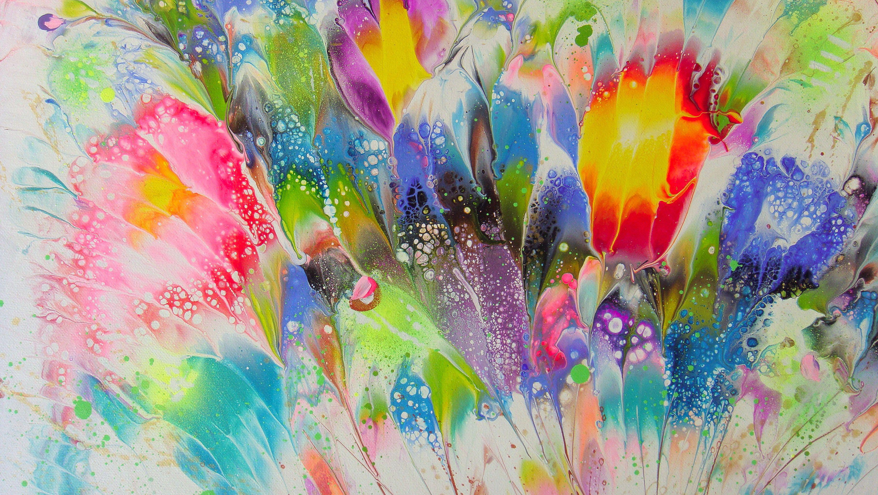 FLORES SOLEADAS 2, Pintura, Acrílico sobre lienzo - Abstract Painting Beige de Irini Karpikioti