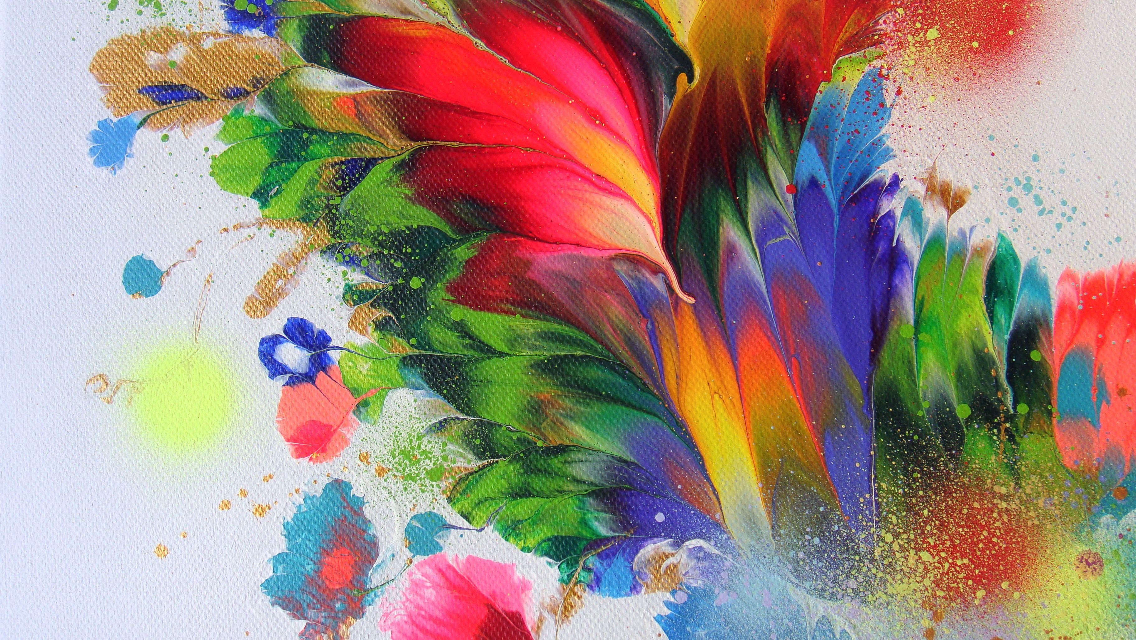 Floral Abstract painting on canvas  Vibrant, colourful and expressive original painting,  Inspired by the beauty of nature, flowers and bright colors. This painting is made in rainbow colors on a white background.   *********   This high quality