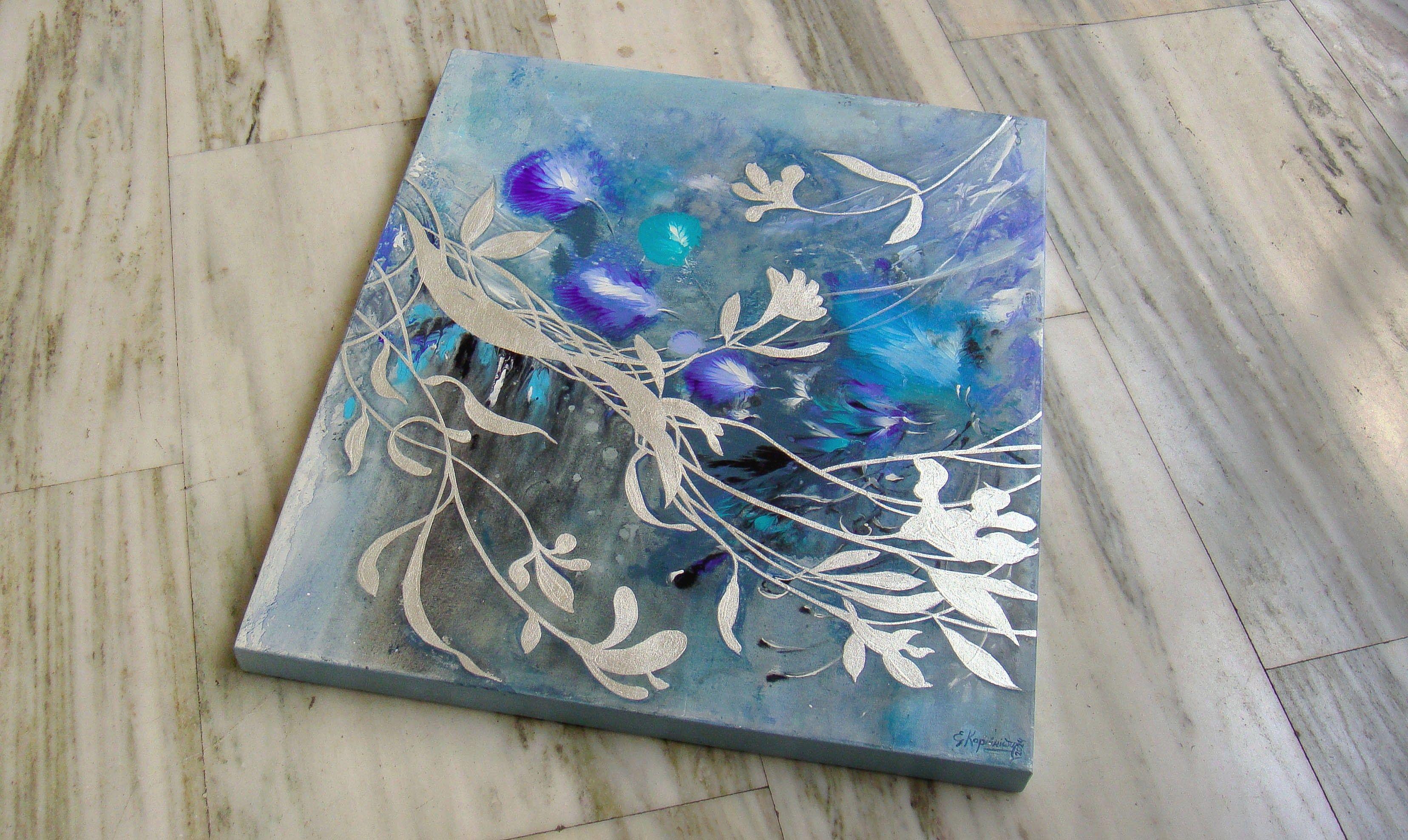 BELLEZZA INVERNALE, Pittura, Acrilico su tela - Abstract Painting Blu di Irini Karpikioti