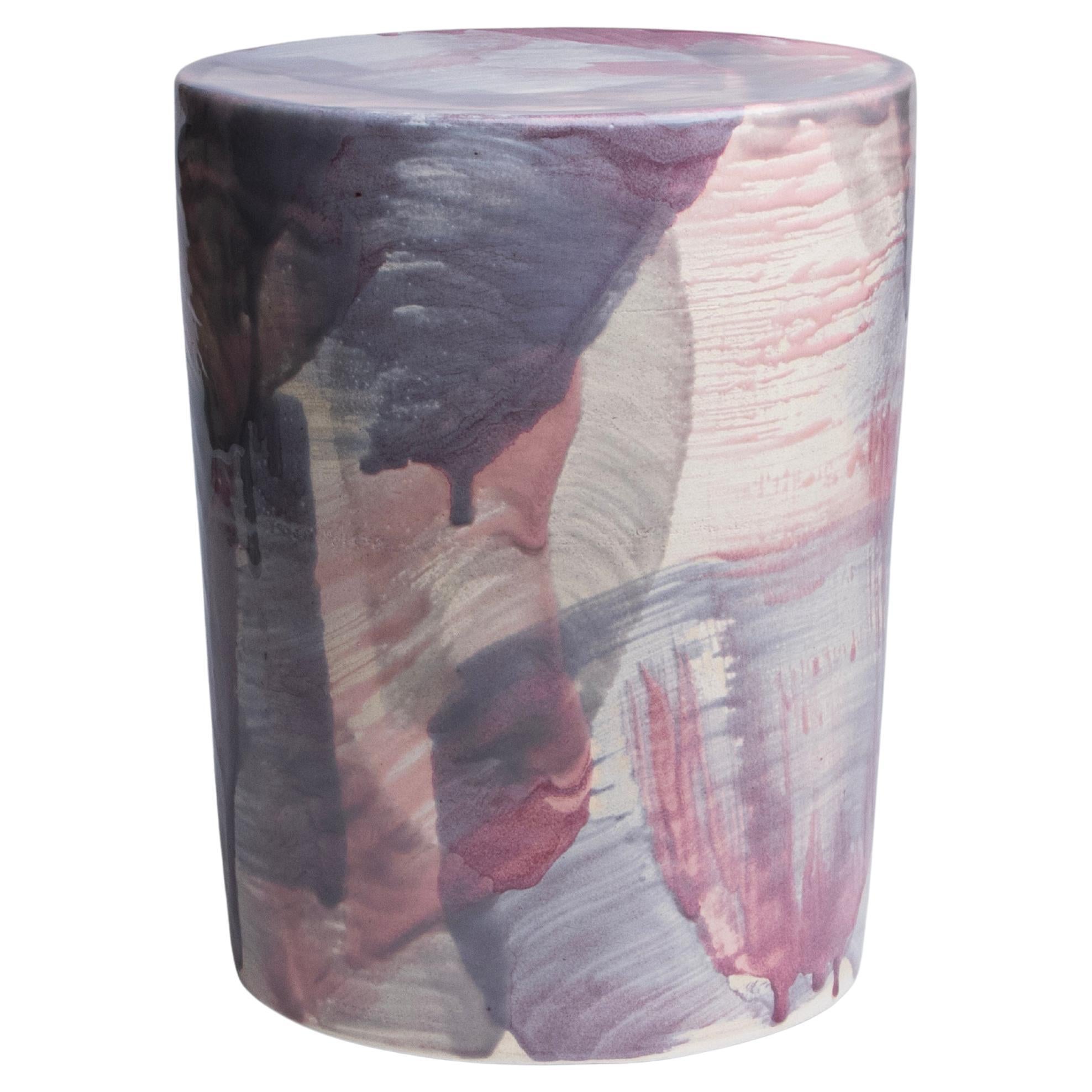 Iris 04 Glazed Stoneware Stool by Pascale Girardin For Sale