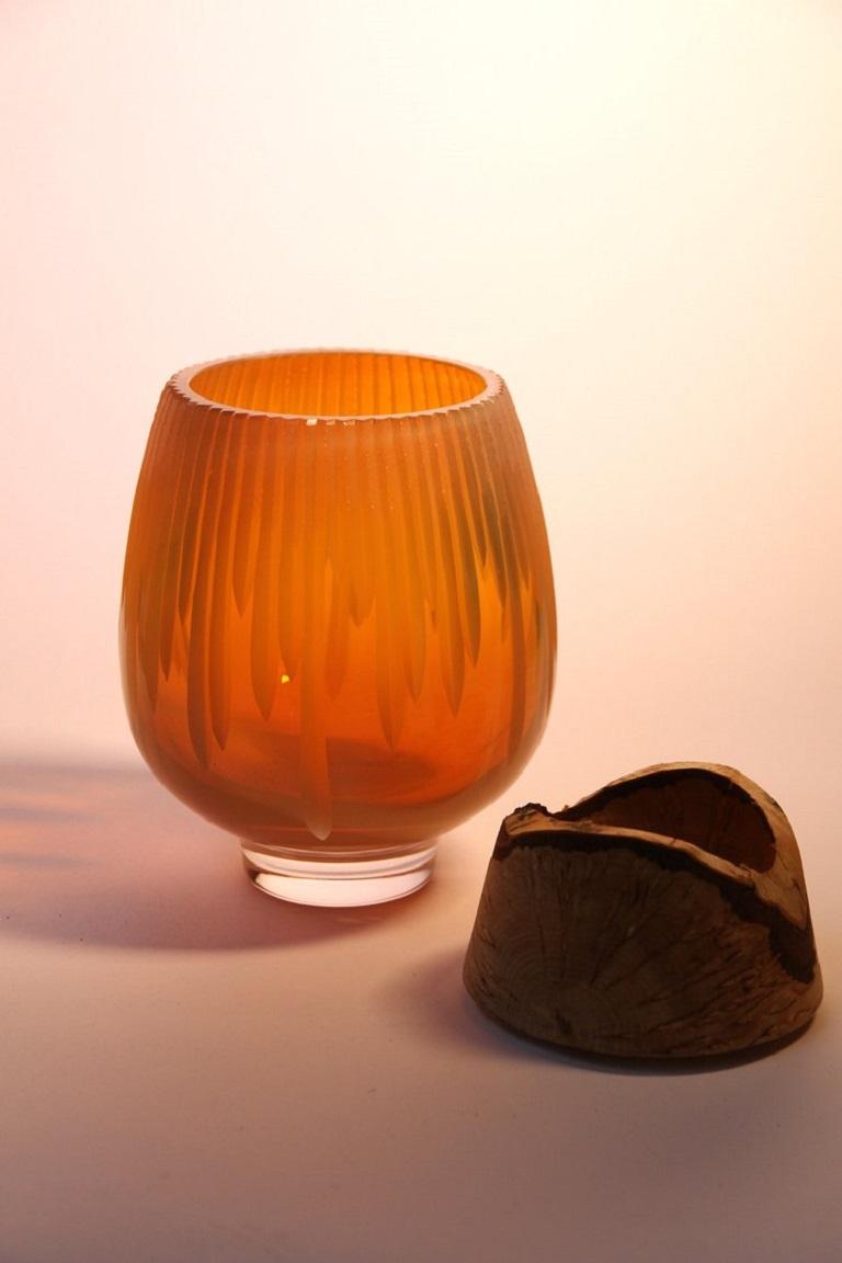 Organic Modern Iris Amber Frida with Cuts Stacking Vessel, Pia Wüstenberg For Sale