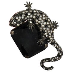 Iris Apfel Estate Personal Emporio Armani Lizard Brooch Pin Black Gemstone