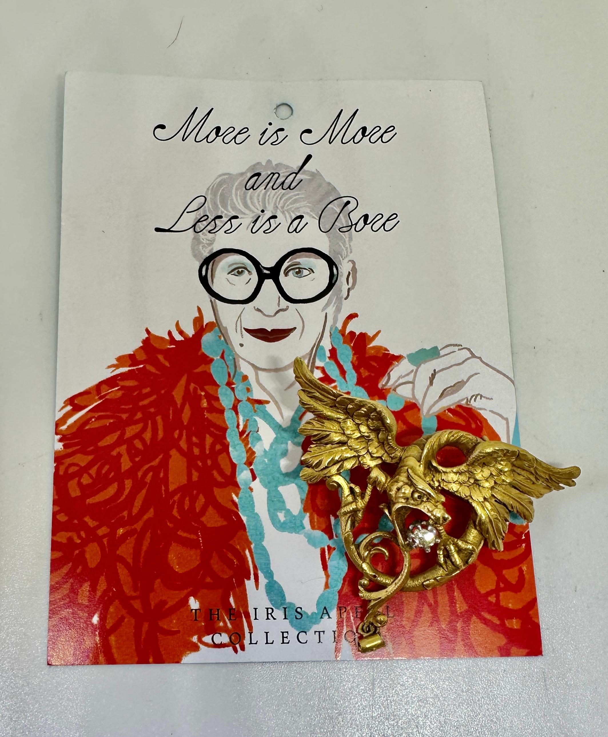 Iris Apfel Estate Personal Griffin Dragon Diamond Pendant Necklace Brooch 18K Belle Époque en venta