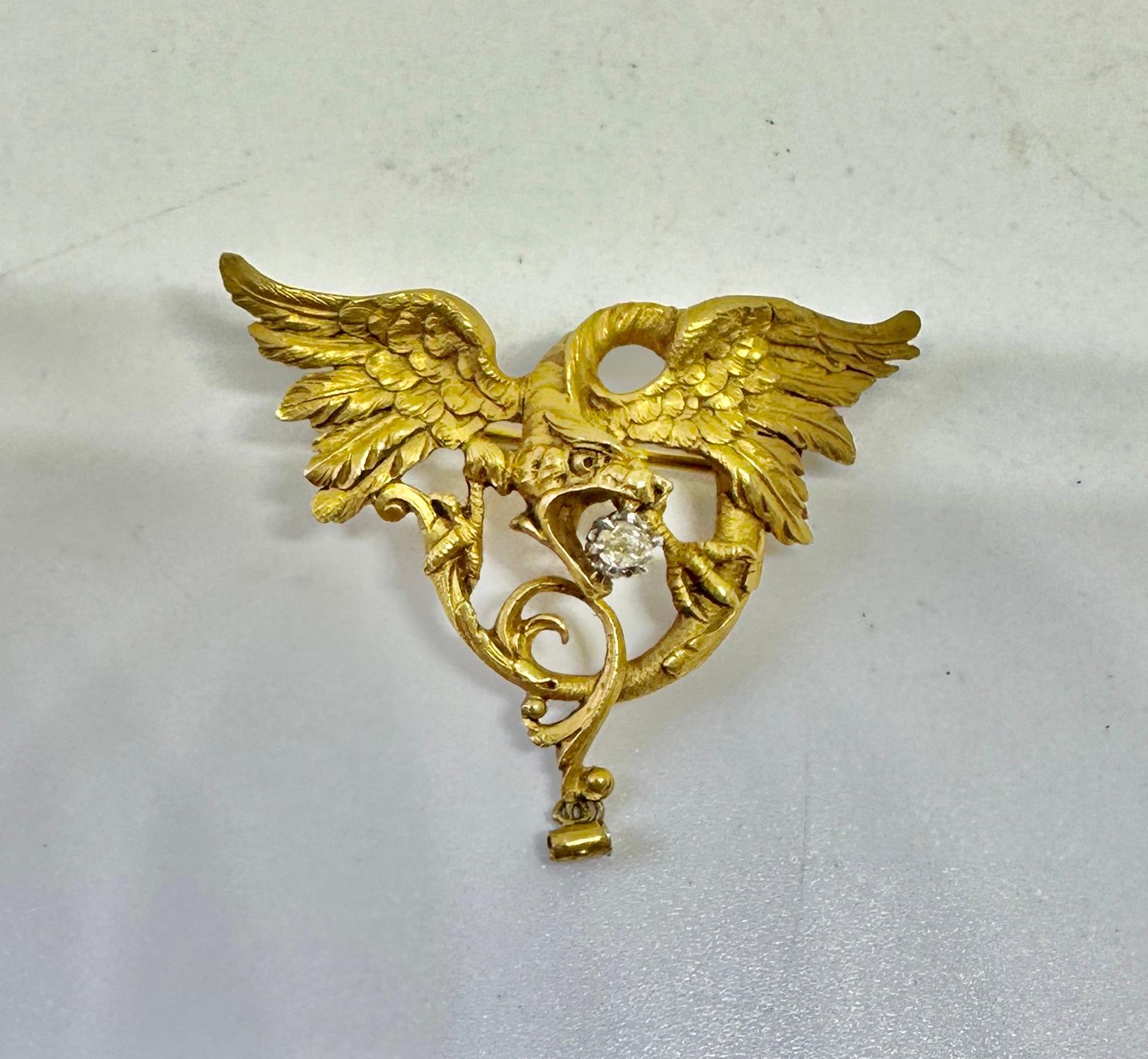 Iris Apfel Estate Personal Griffin Dragon Diamond Pendant Necklace Brooch 18K Corte rosa en venta