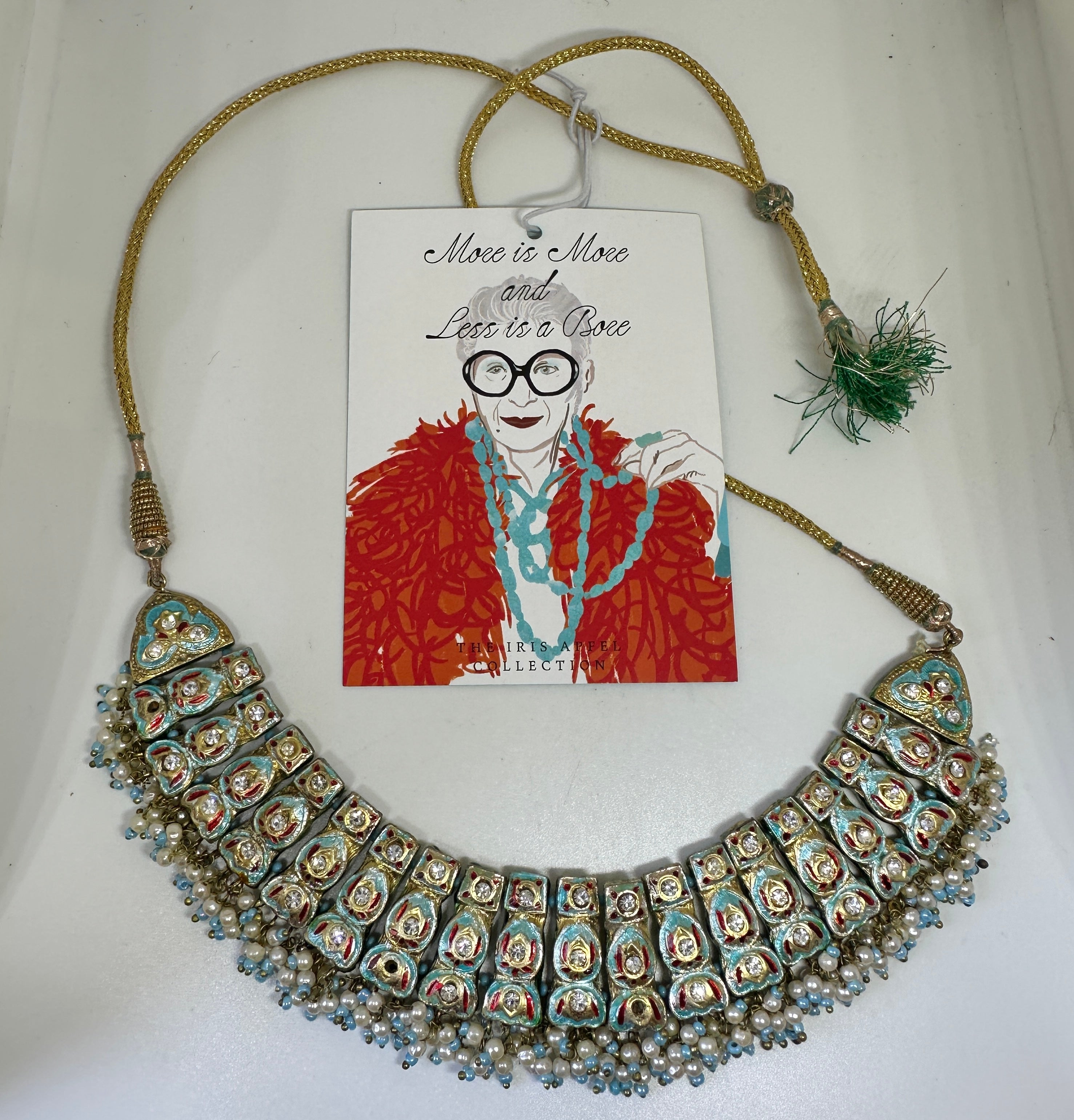 Anglo-Indian Iris Apfel Estate Personal Indian Heart Necklace Meenakari Enamel Pearl Fringe For Sale