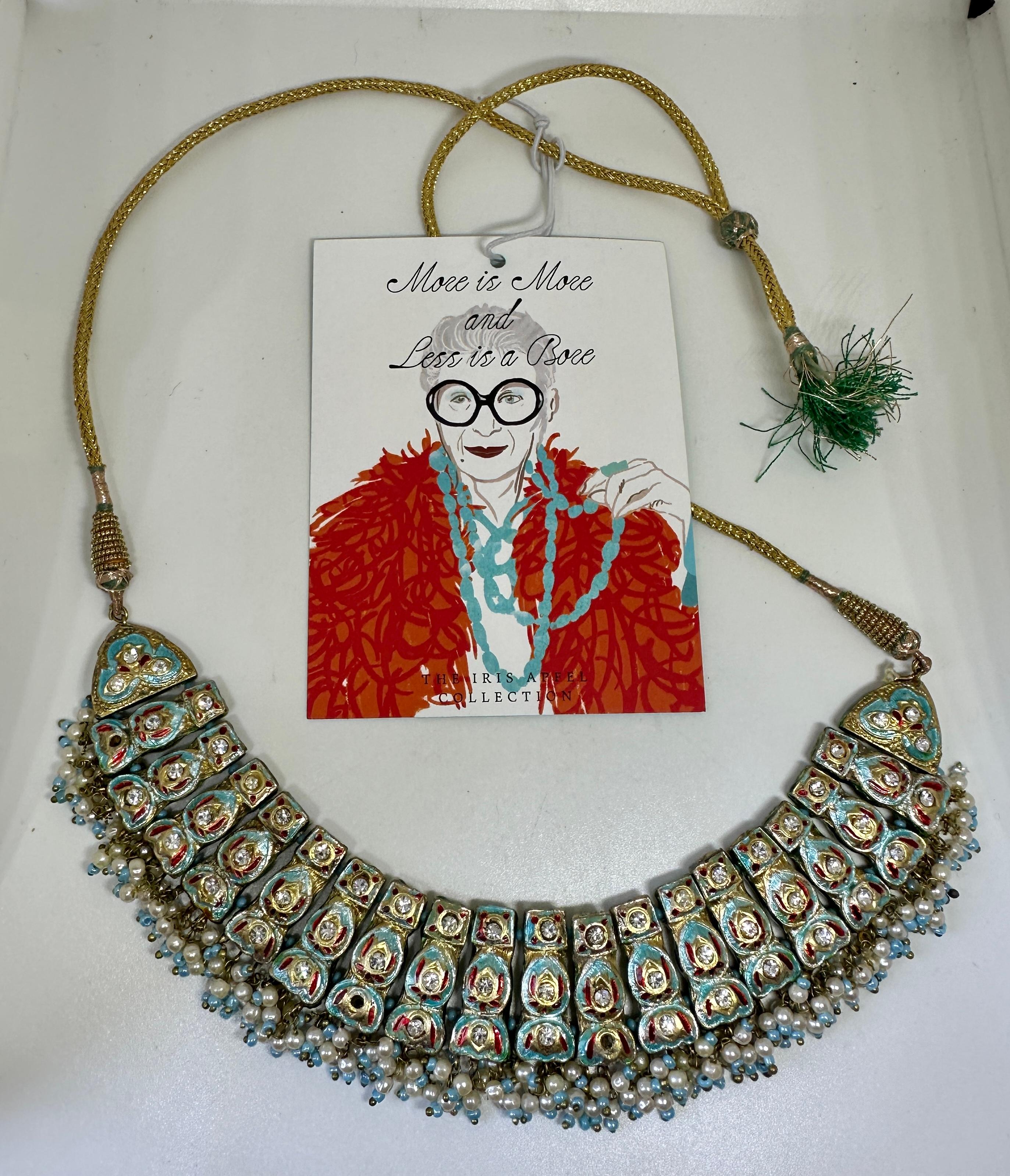 Iris Apfel Estate Personal Indian Heart Necklace Meenakari Enamel Pearl Fringe For Sale 1