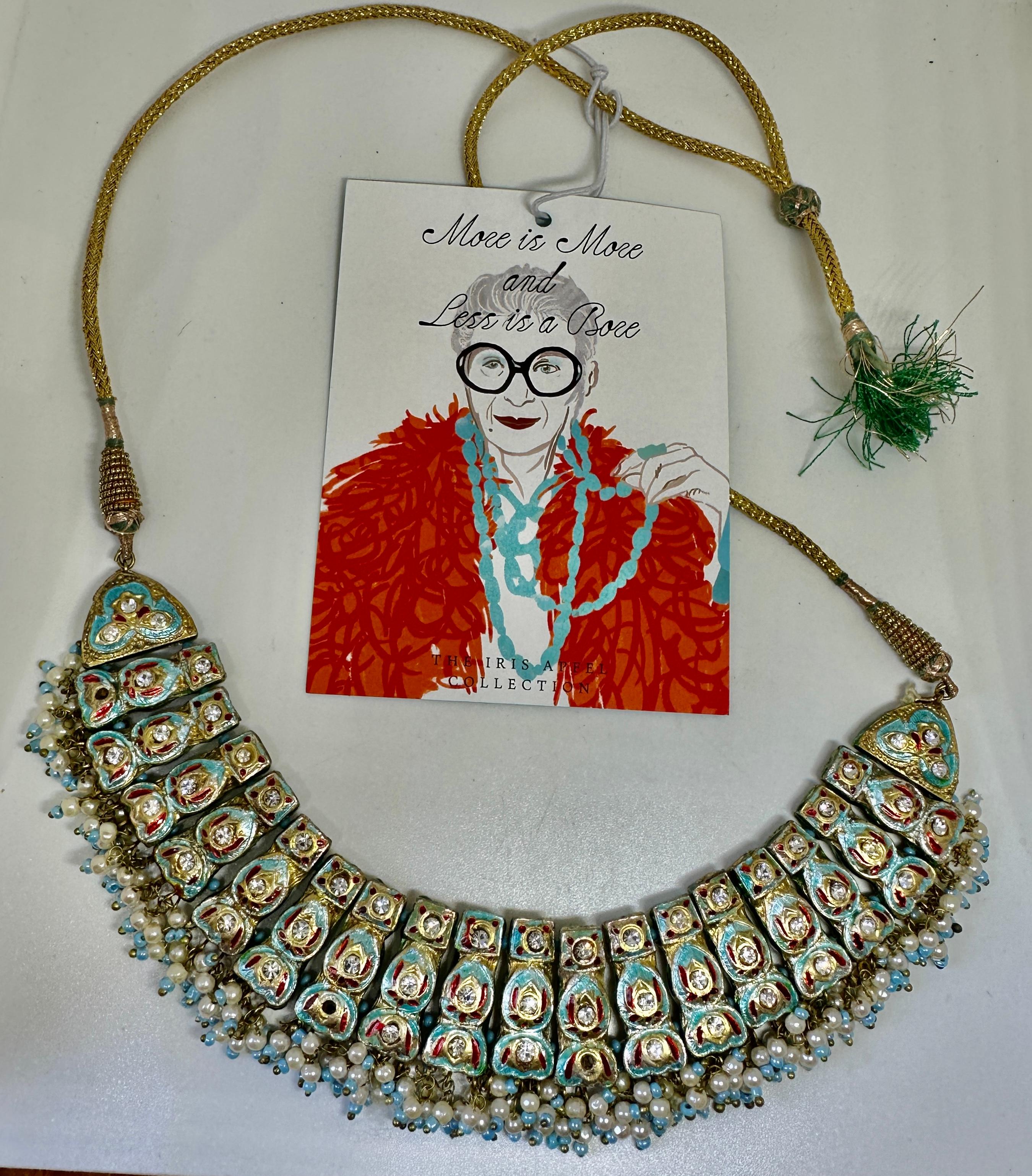 Iris Apfel Estate Personal Indian Heart Necklace Meenakari Enamel Pearl Fringe For Sale 2