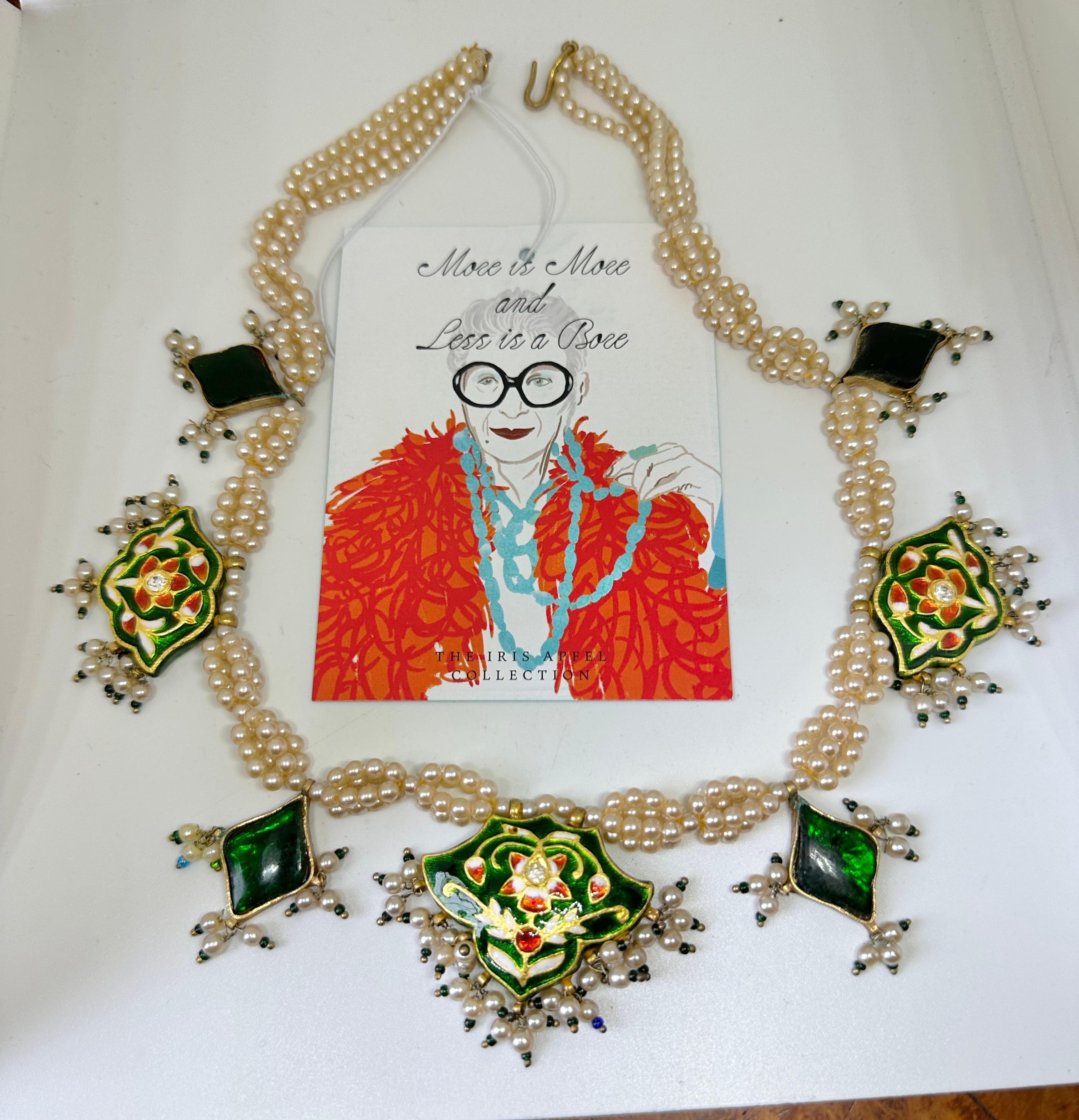 Femenino o masculino Iris Apfel Estate Collar personal indio Meenakari Esmalte Perla Flecos en venta